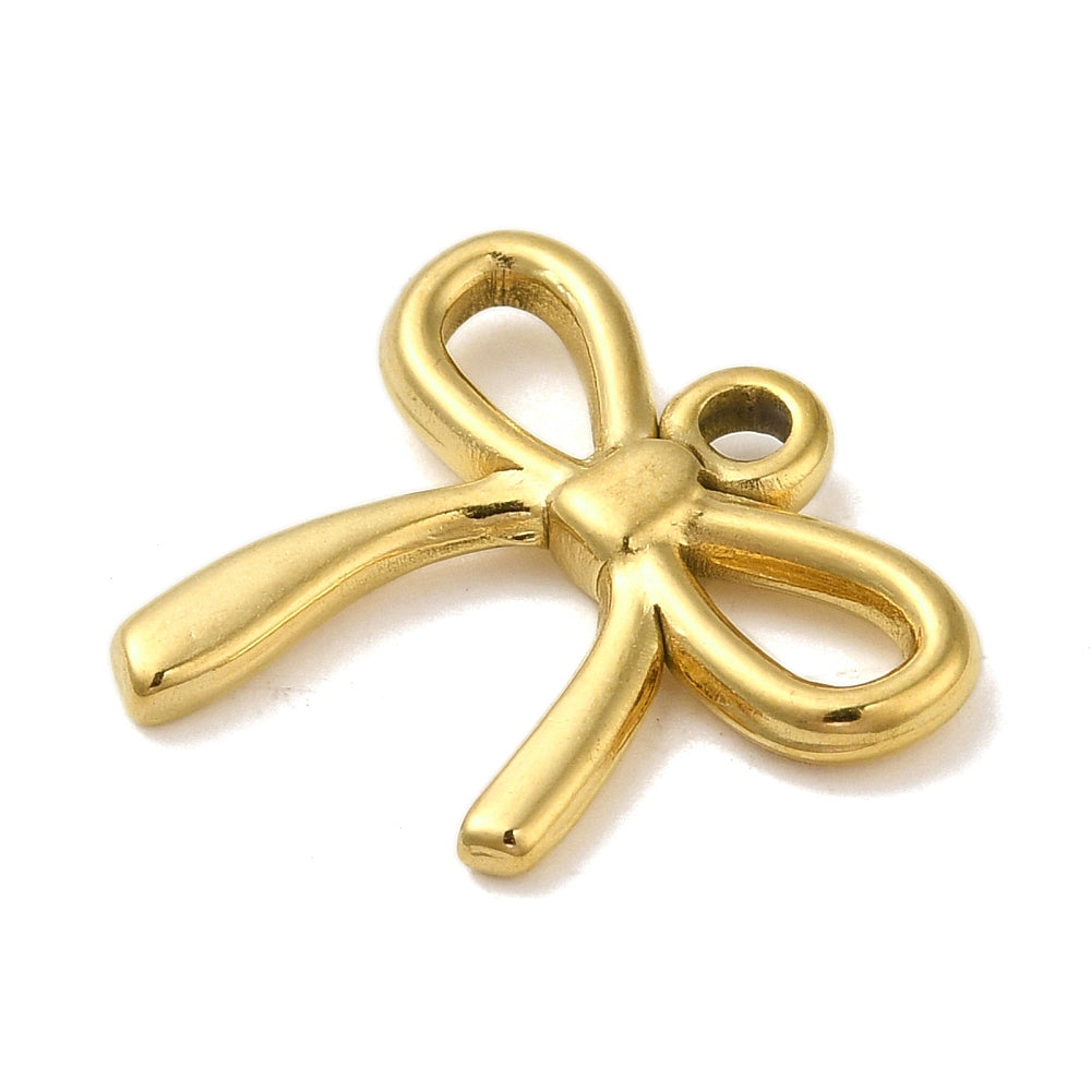 18k Bow Charm - Ribbon Pendant - 18k Gold Plated Stainless Steel - GLD987