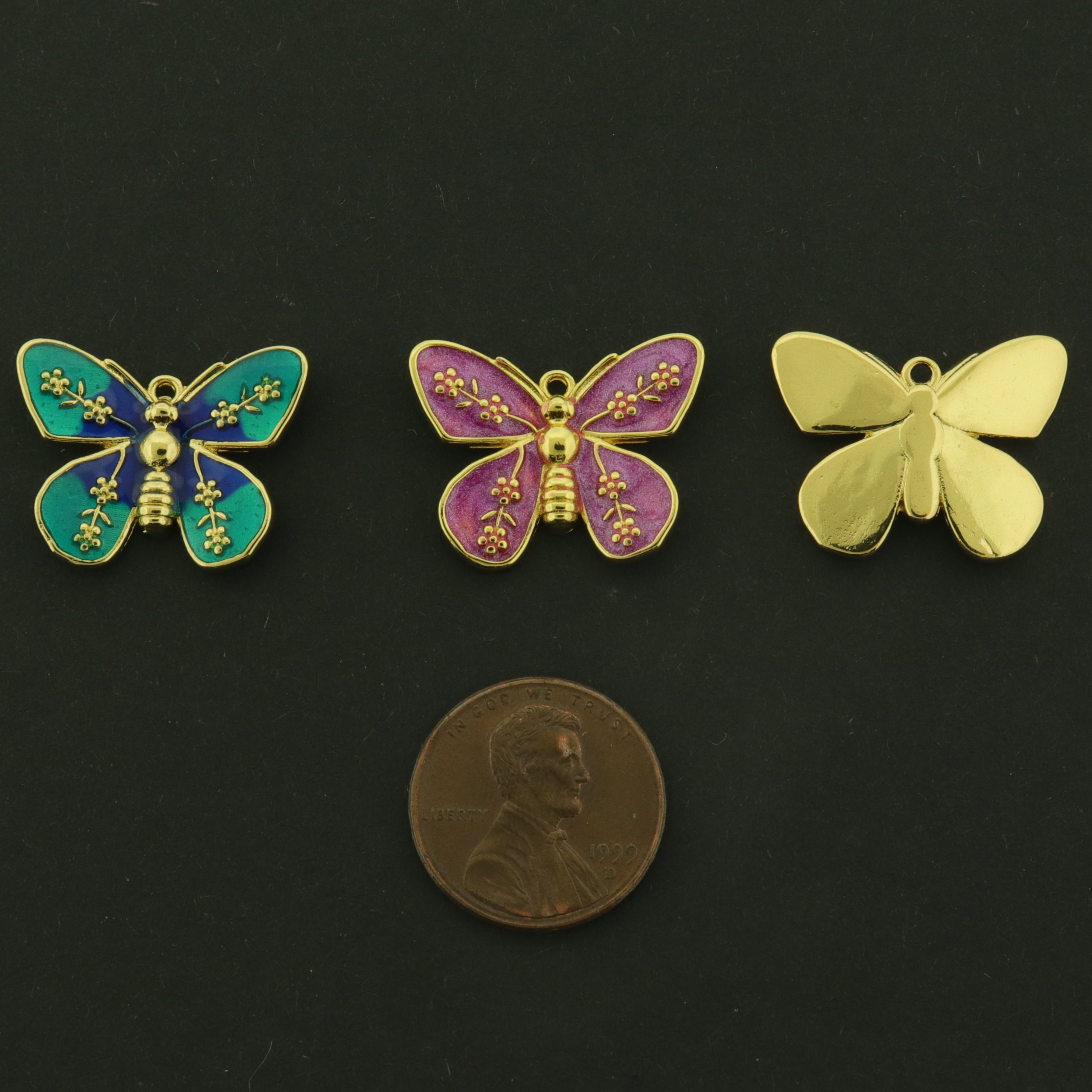18k Butterfly Charm - Choose Your Color - 18k Gold Plated Brass