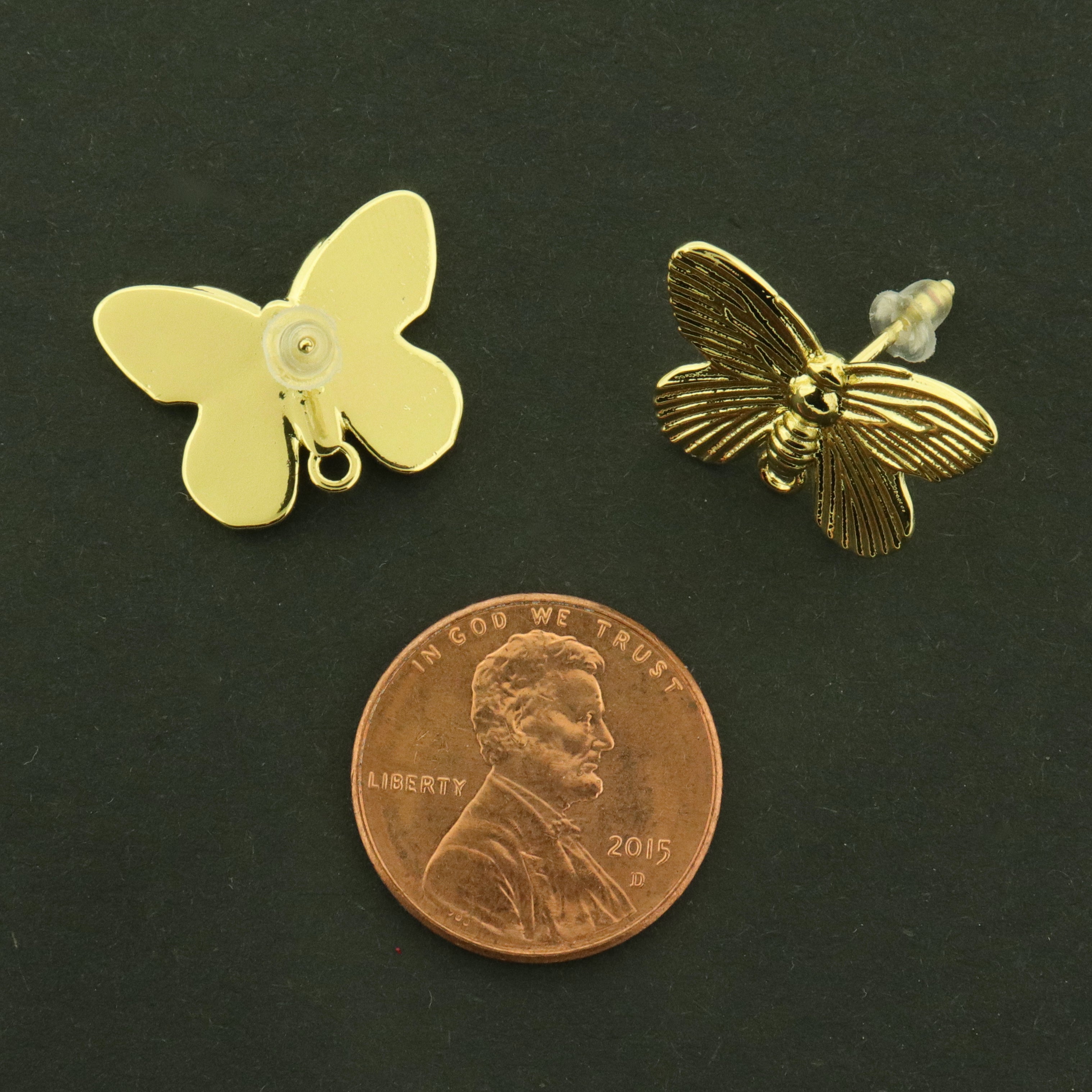 18k Butterfly Earring Studs - 18k Gold Plated Brass - GLD985