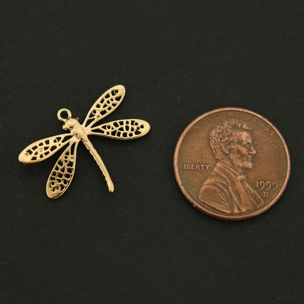 18k Dragonfly Charm - Insect Pendant - 18k Gold Plated - GLD671