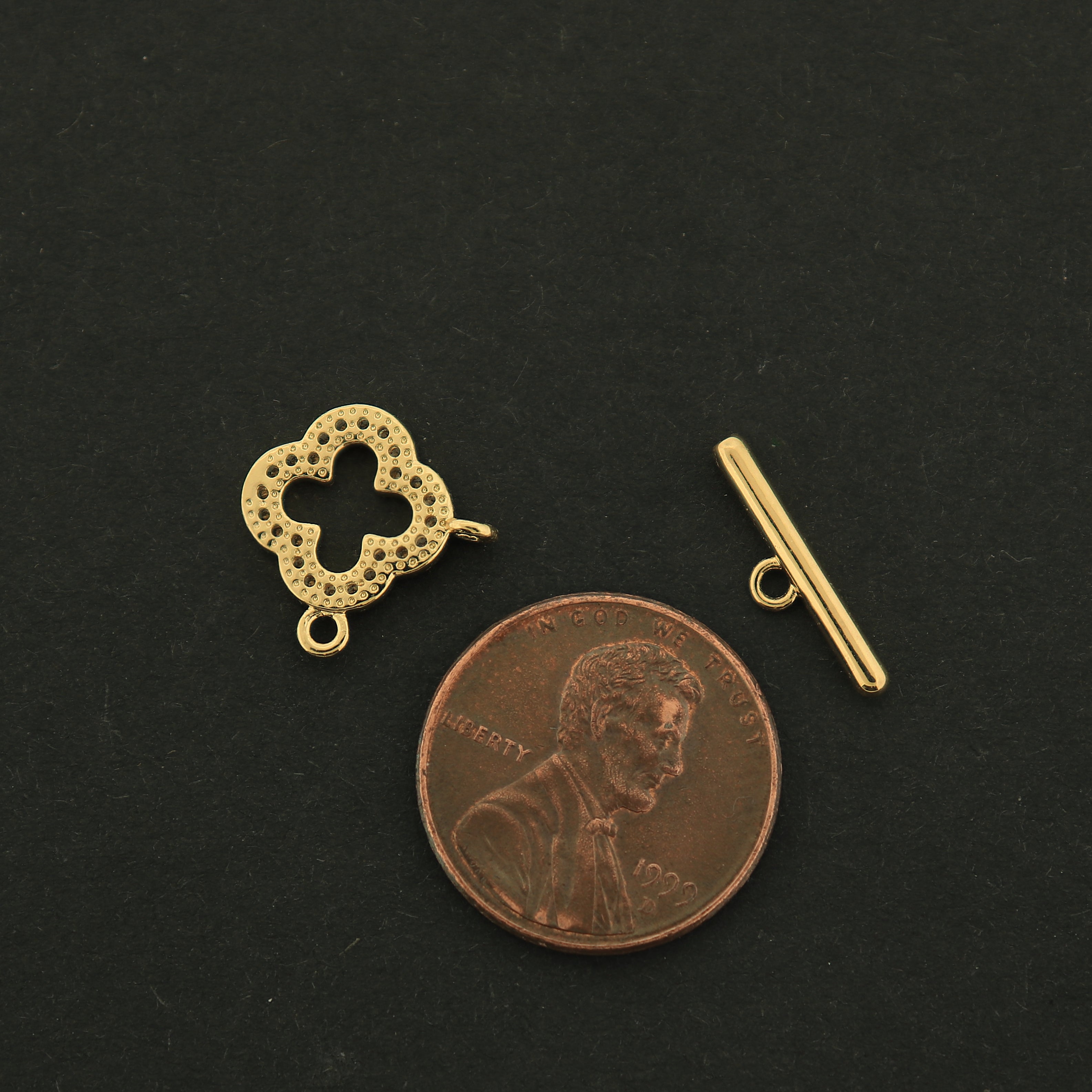 18k Flower Clasp - Rhinestone Design - 18k Gold Filled - GLD443