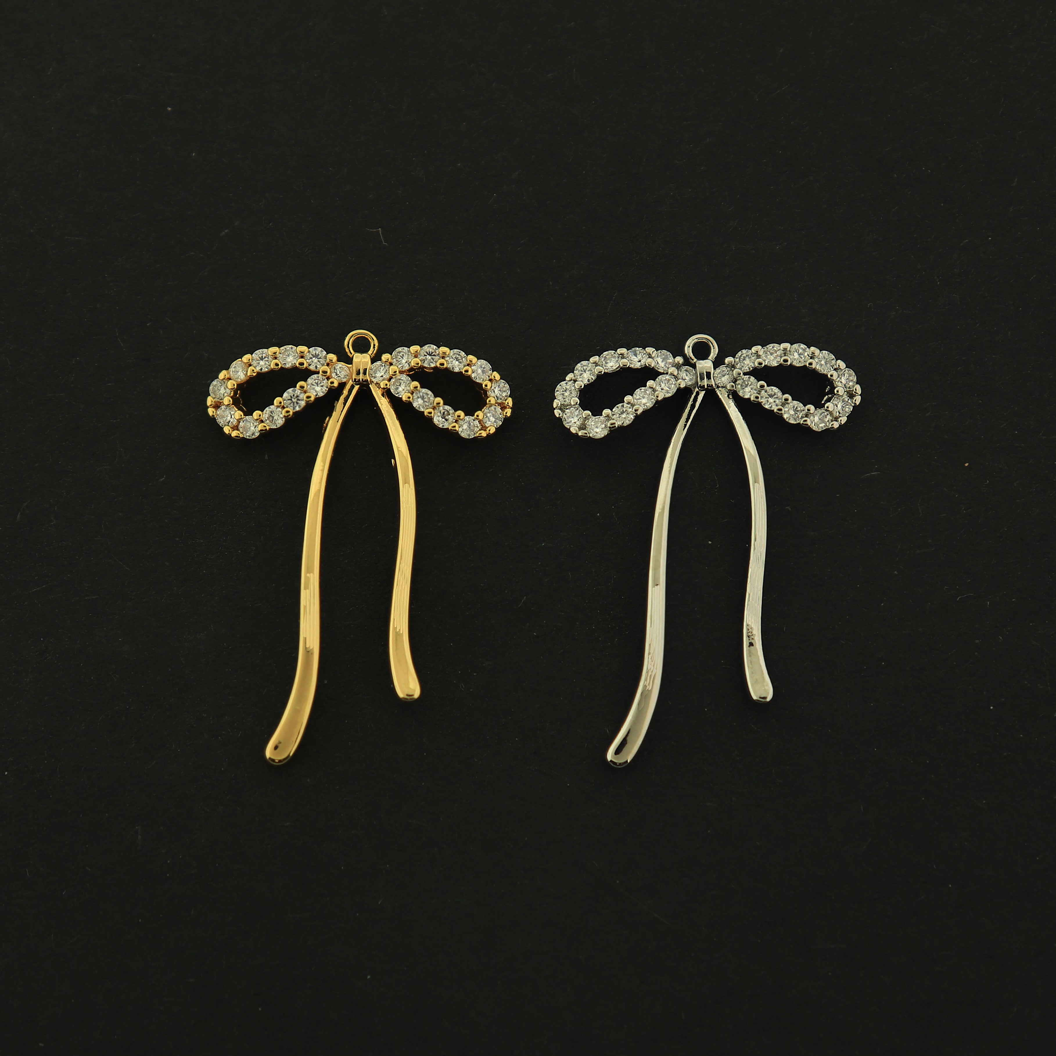 18k Gold Bow Charm - Fashion Pendant - 18k Gold Plated - Silver or Gold