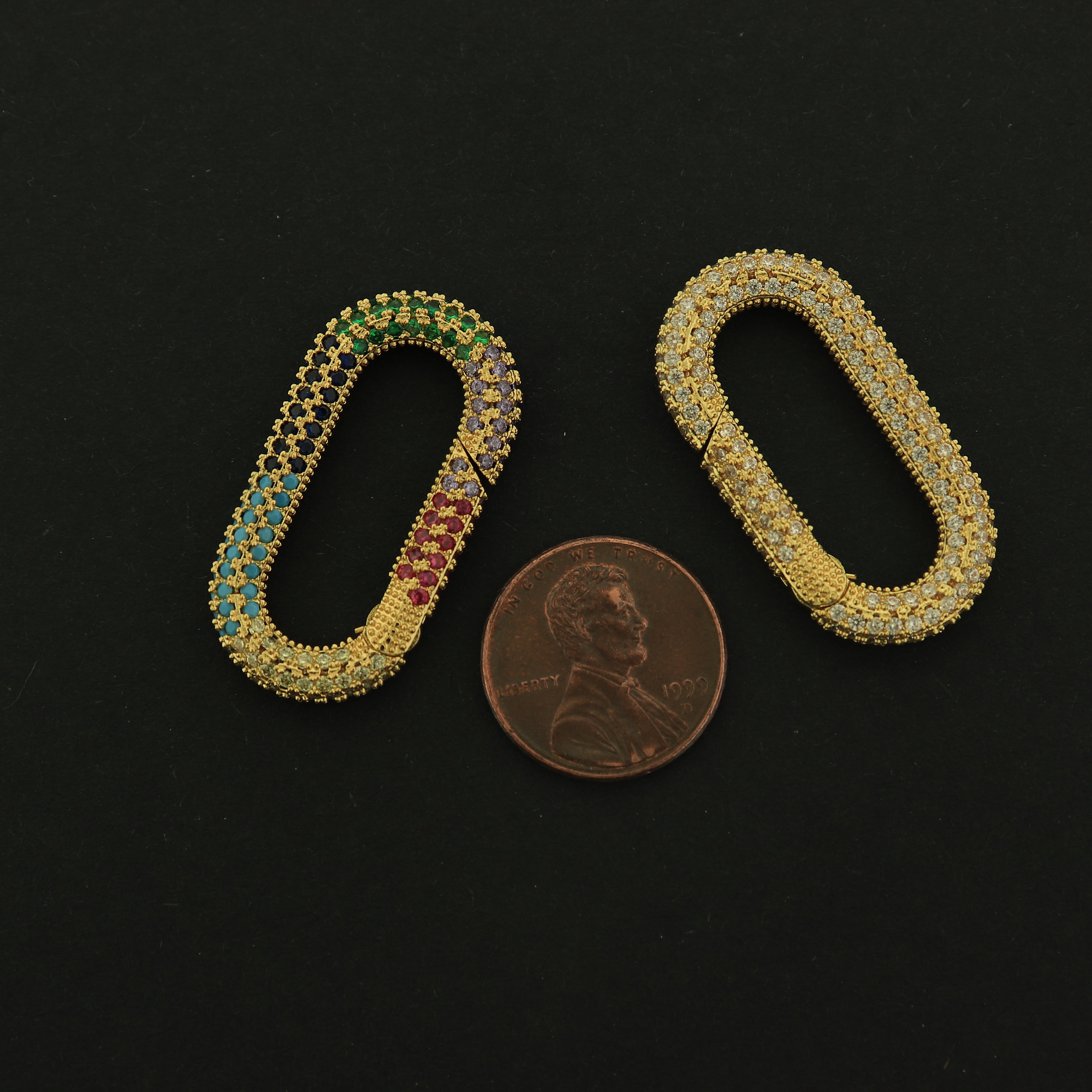 18k Gold Carabiner Clasp - Inset Rhinestones - 18k Gold Plated - Choose Your Stone Color