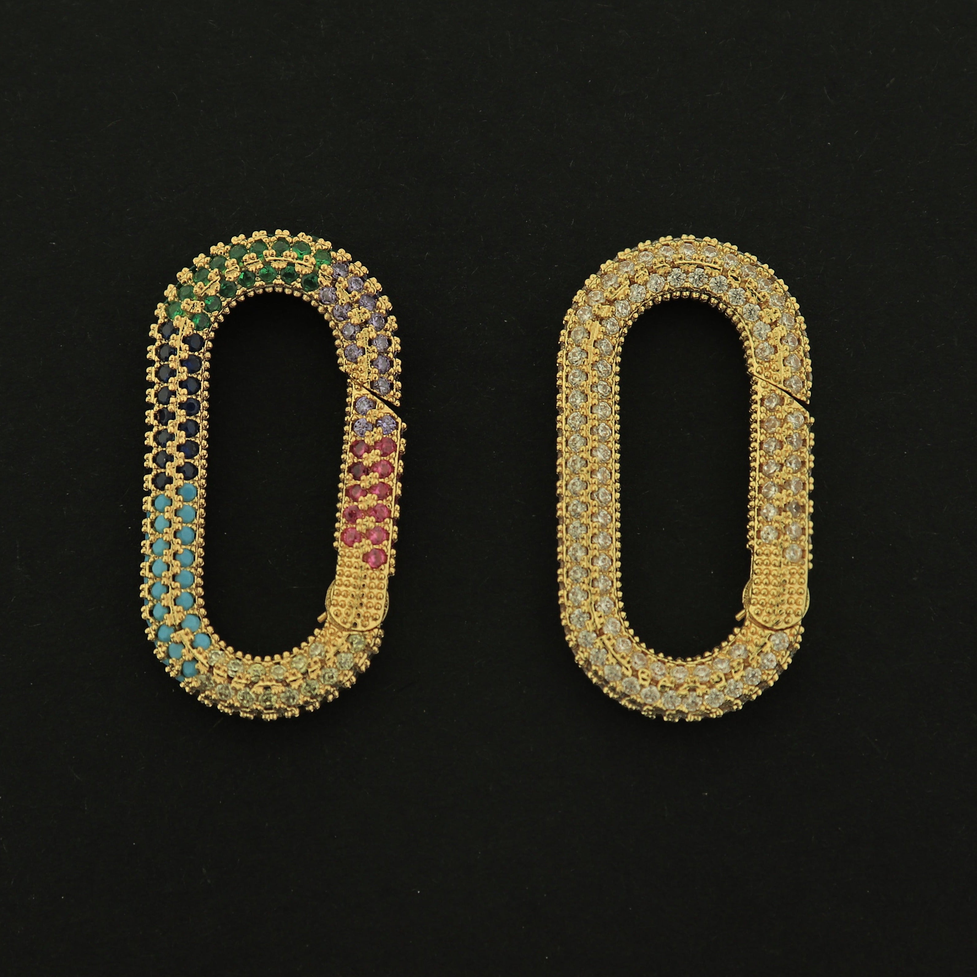 18k Gold Carabiner Clasp - Inset Rhinestones - 18k Gold Plated - Choose Your Stone Color