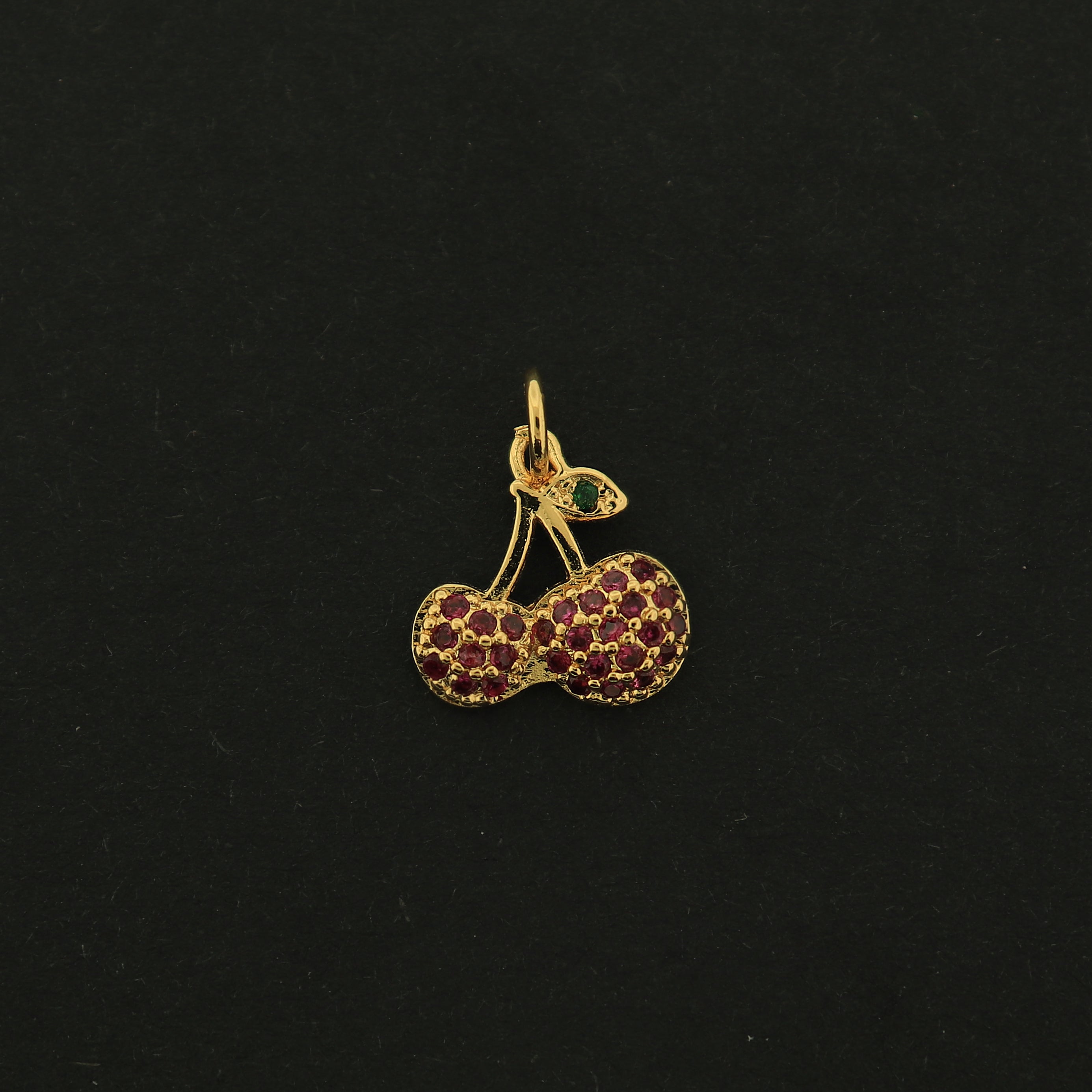 18k Gold Cherry Charm - Food Pendant - 18k Gold Plated - GLD120