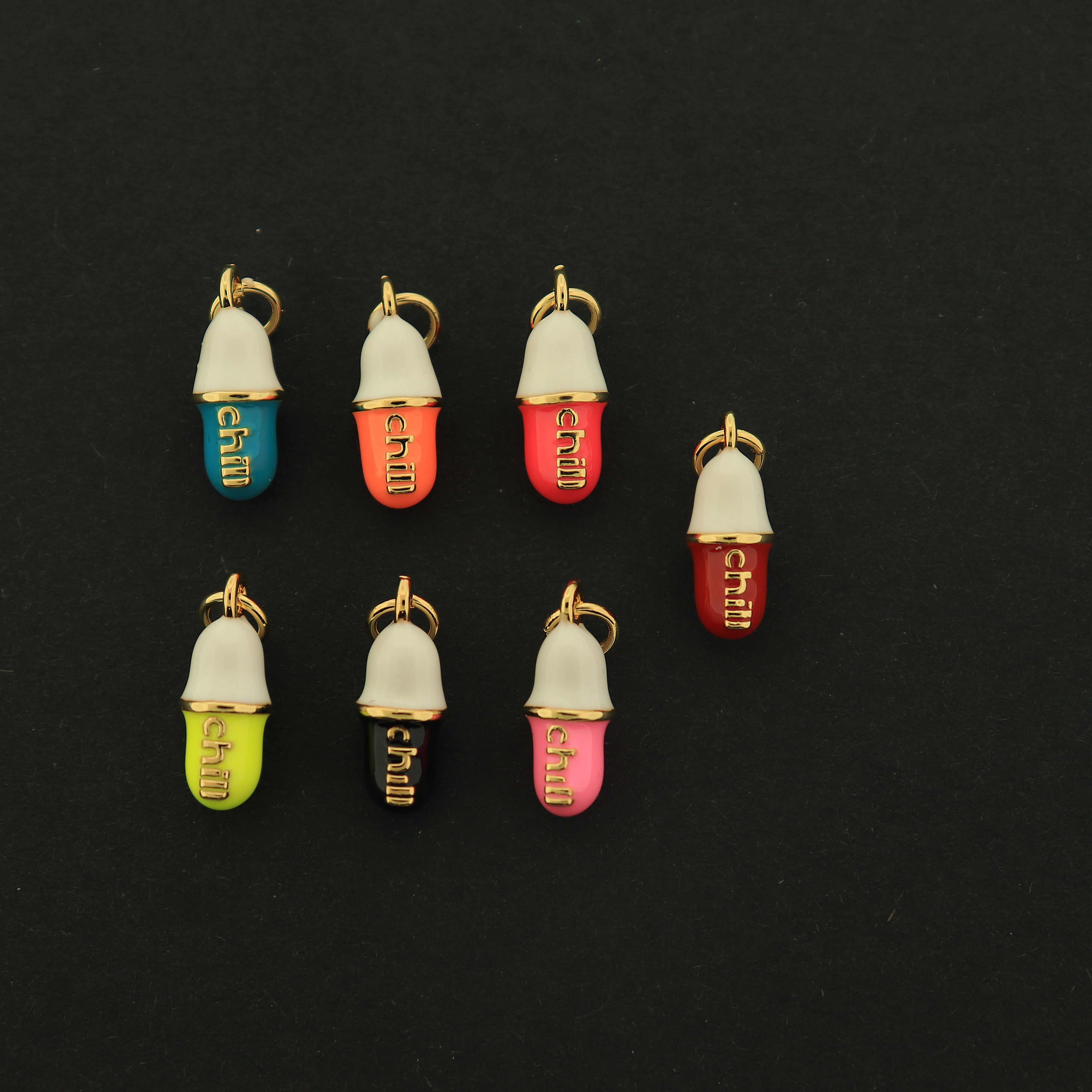 18k Gold Chill Pill Charm - 3D Enamel Pendant - 18k Gold Plated - Choose Your Color