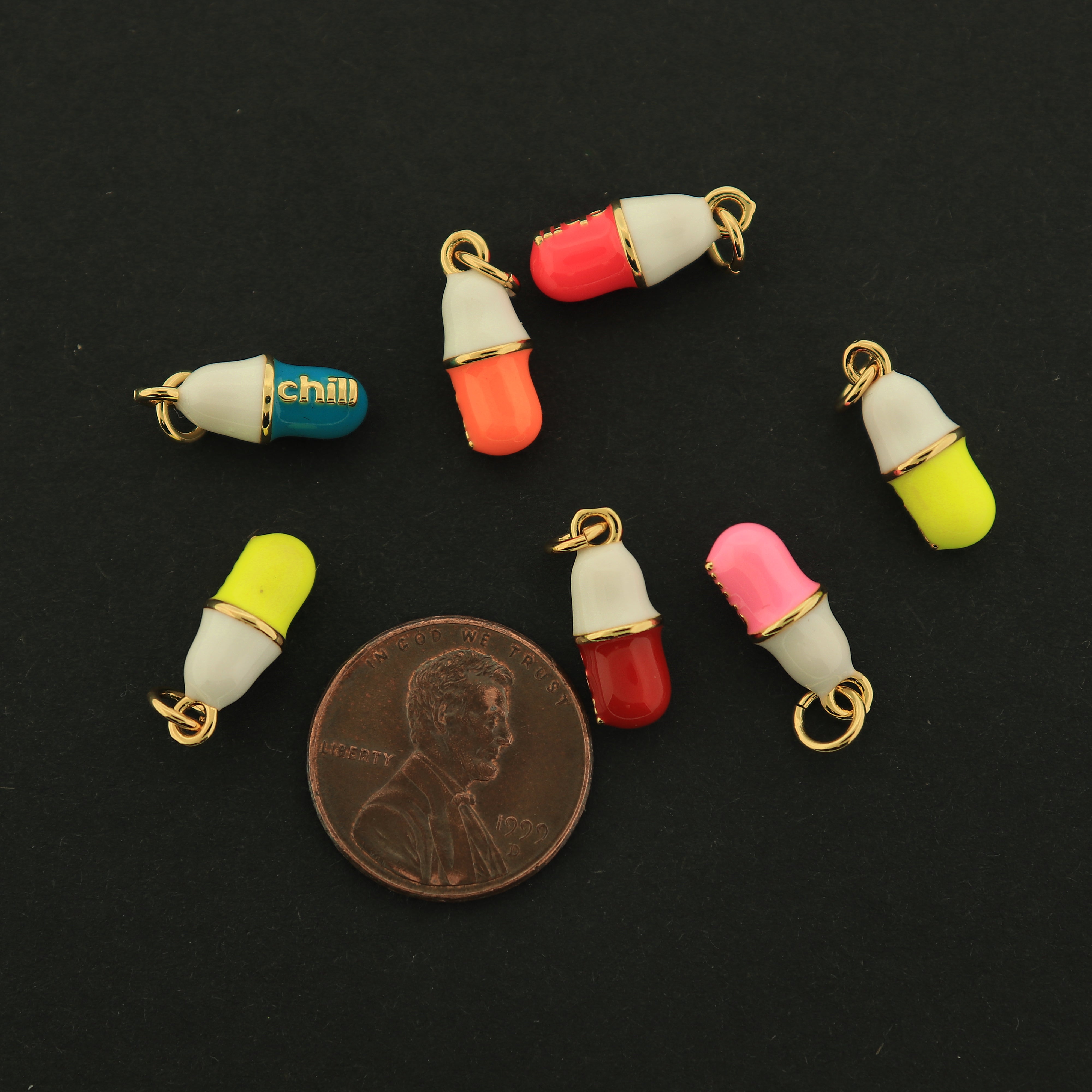 18k Gold Chill Pill Charm - 3D Enamel Pendant - 18k Gold Plated - Choose Your Color