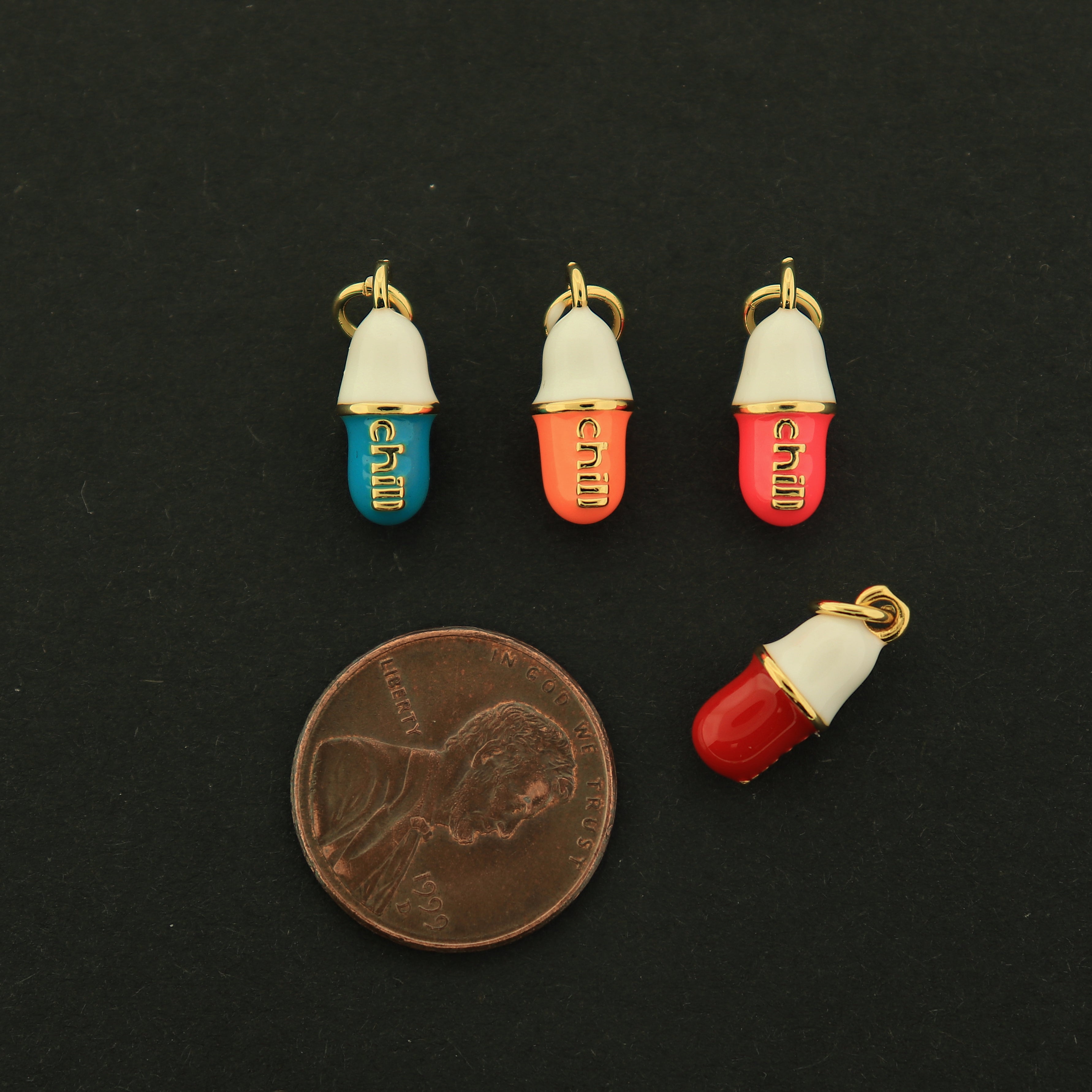 18k Gold Chill Pill Charm - 3D Enamel Pendant - 18k Gold Plated - Choose Your Color