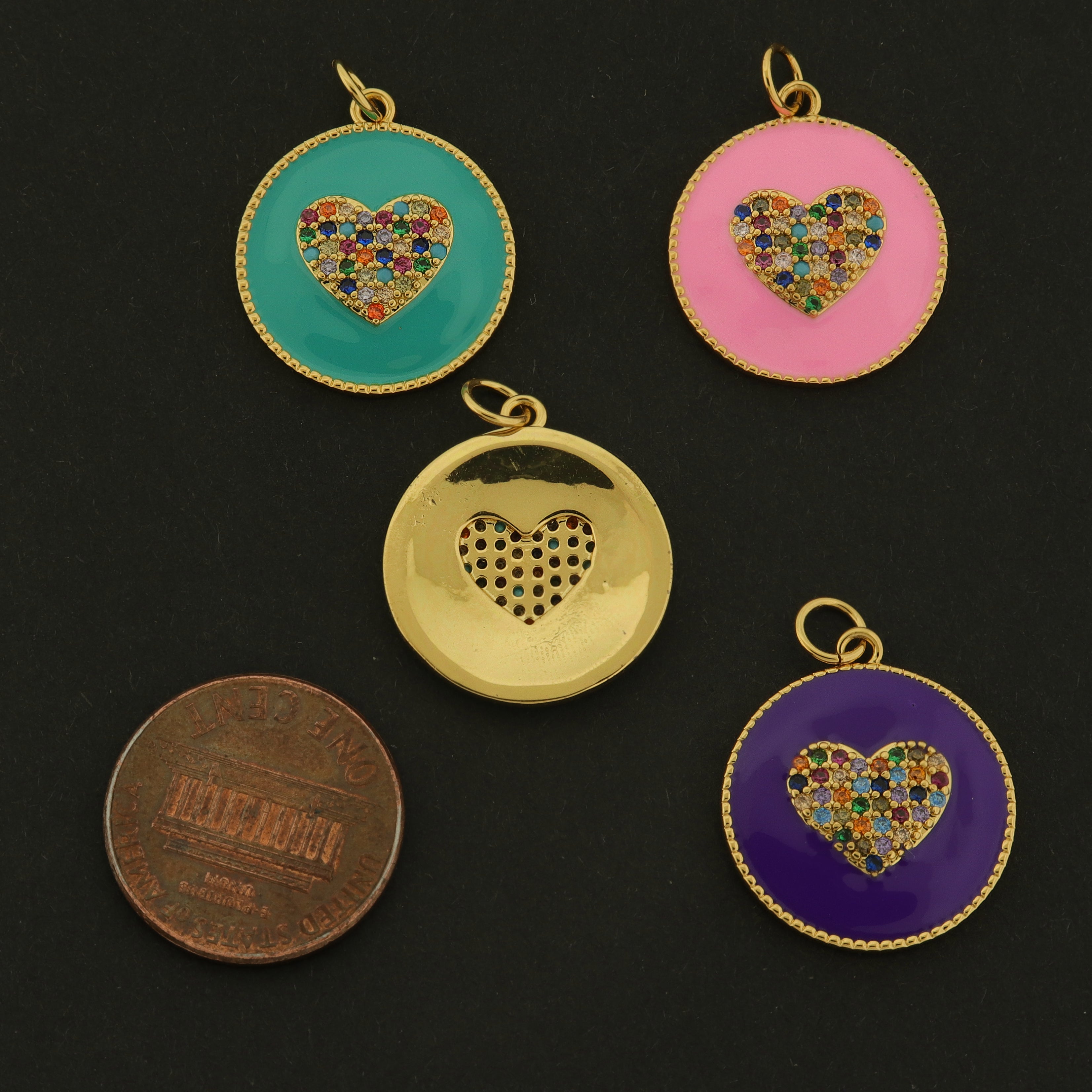 18k Gold Heart Charm - Enamel Pendant - 18k Gold Plated - Choose Your Color