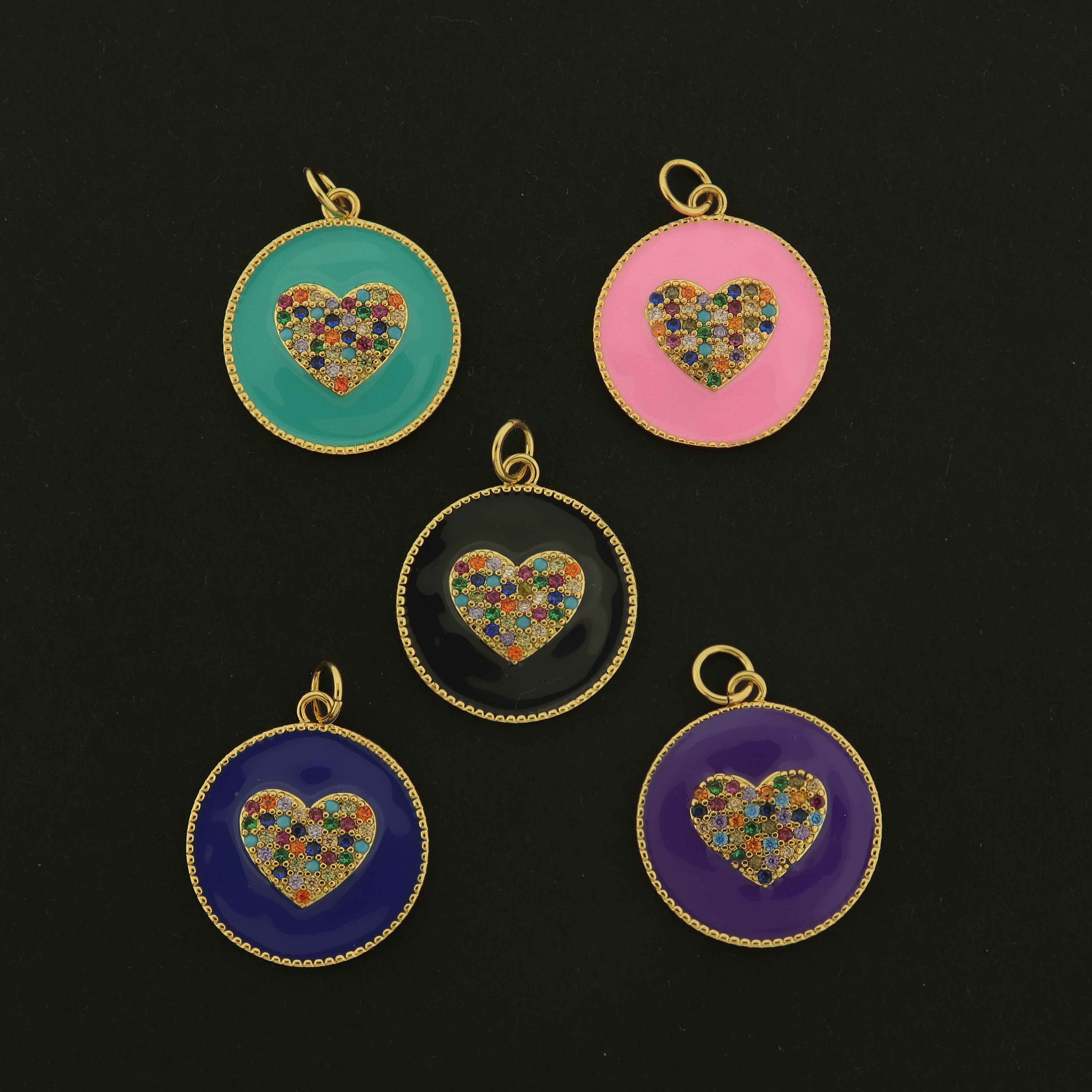 18k Gold Heart Charm - Enamel Pendant - 18k Gold Plated - Choose Your Color