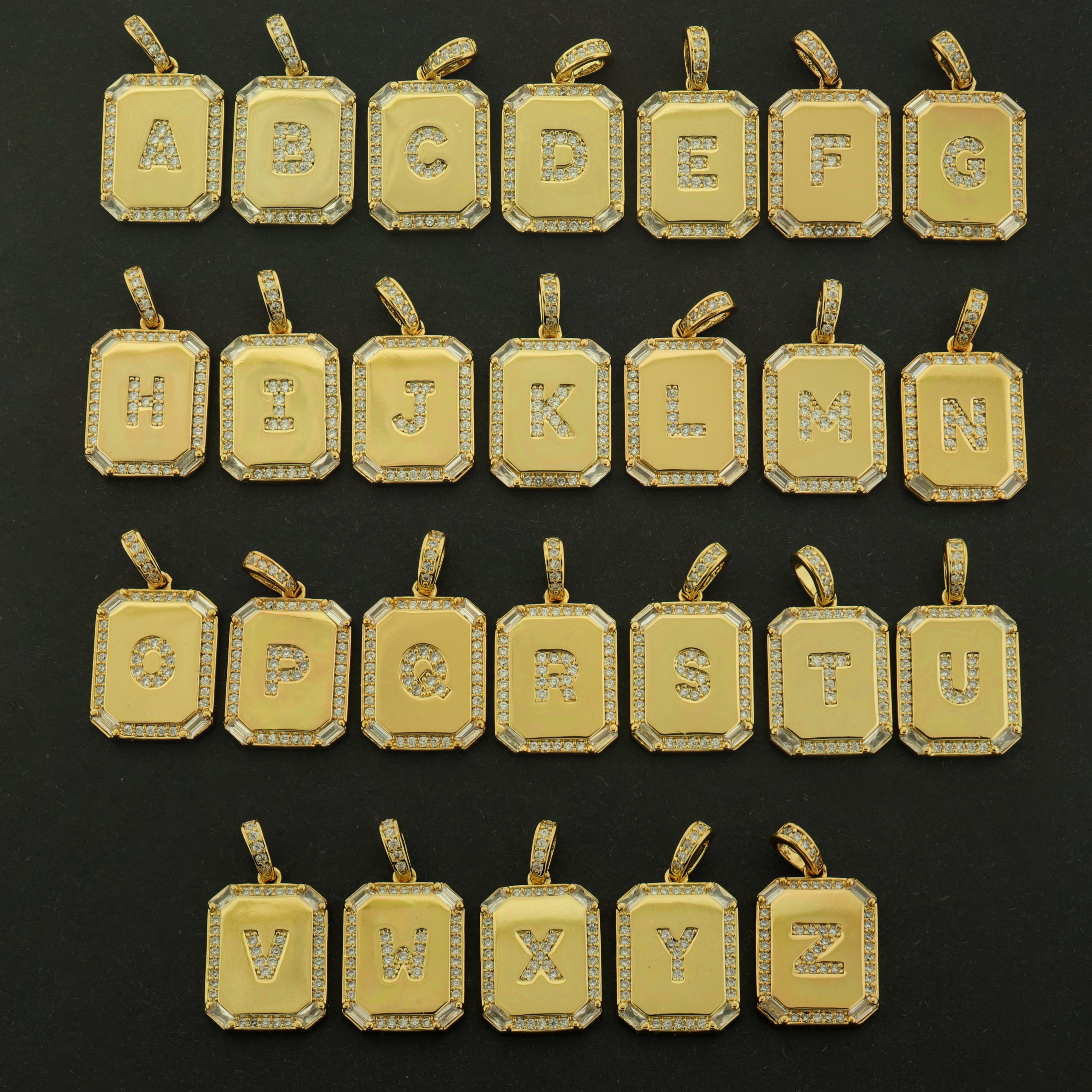 18k Gold Letter Charm - Alphabet Dog Tag Pendant - 18k Gold Plated - Choose Your Letter