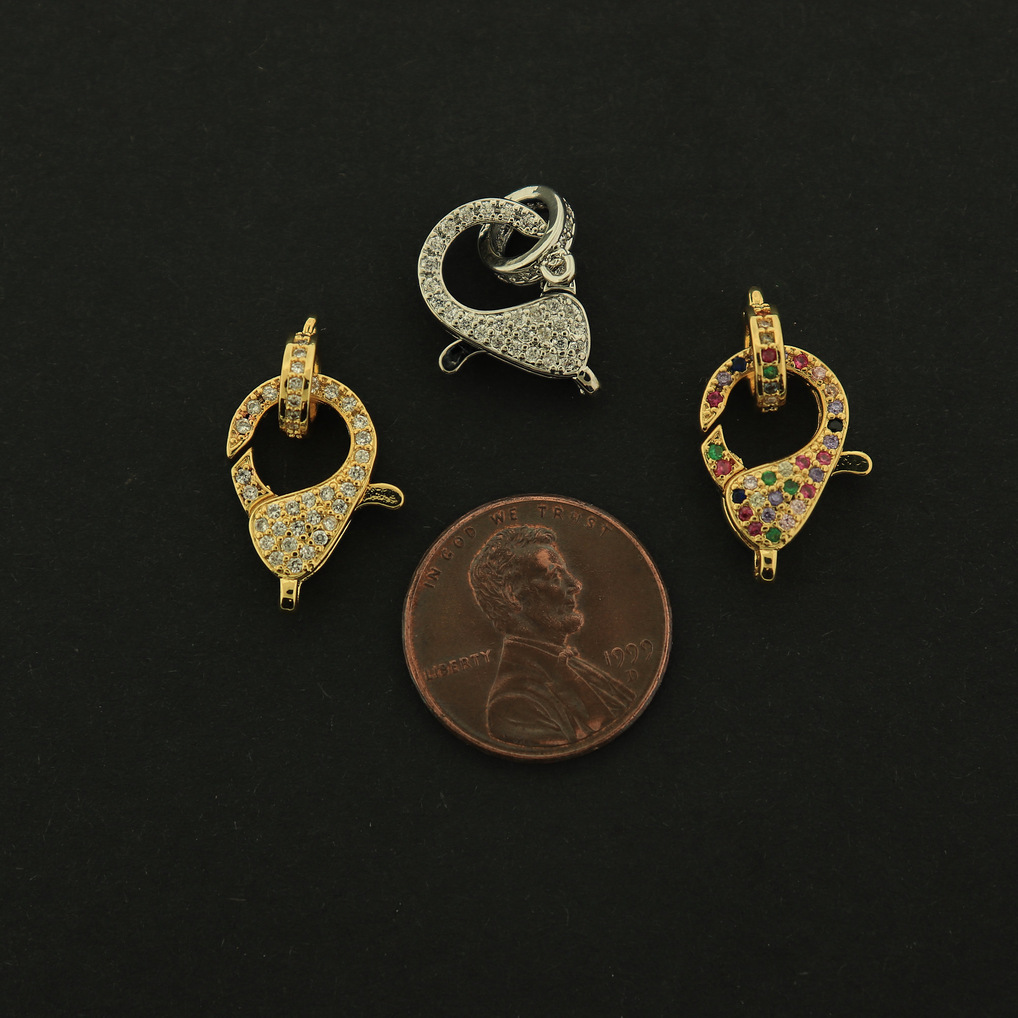 18k Gold Lobster Clasp with Bail Charm - 18K Gold Plated - Inset Rhinestones - Choose Your Tone