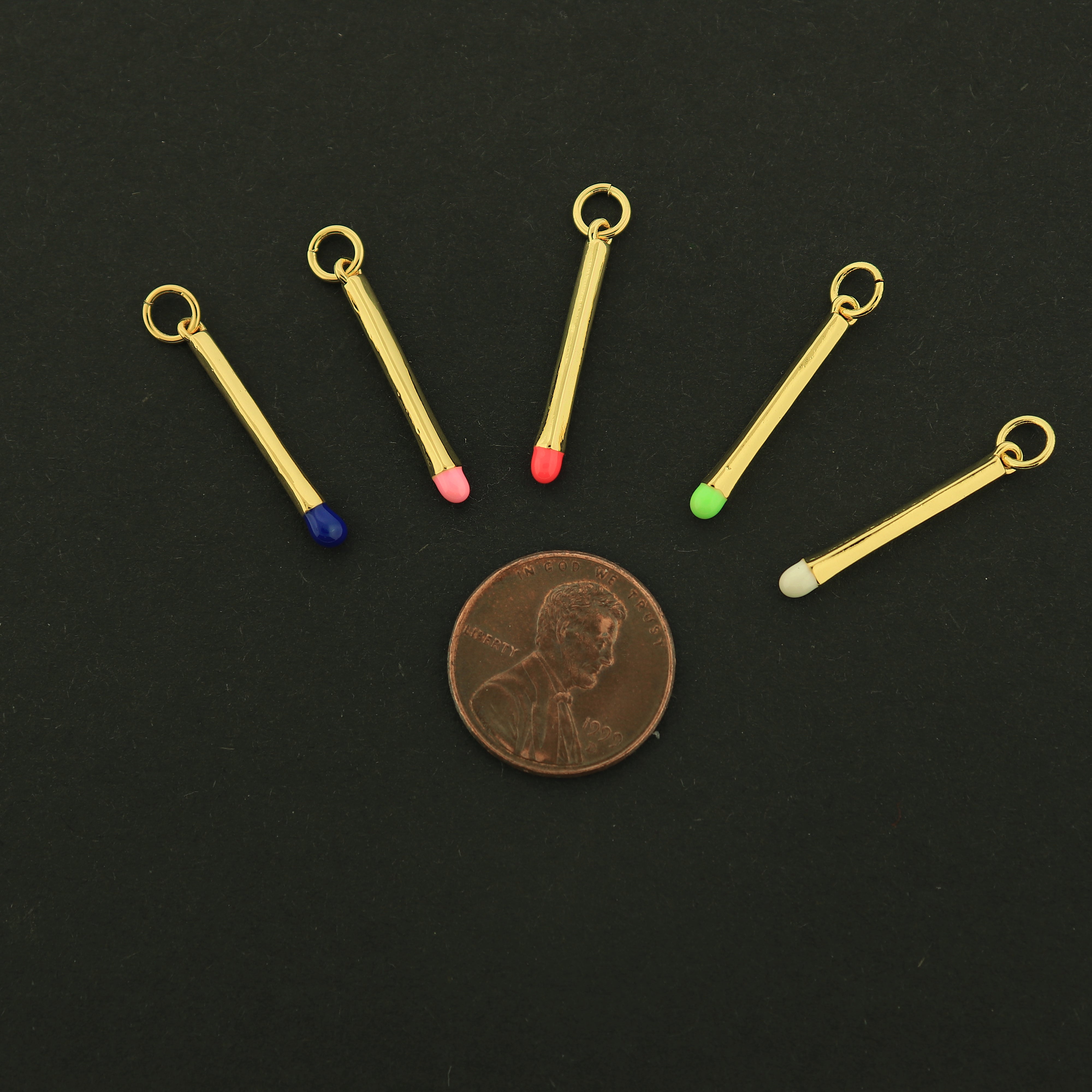 18k Gold Match Charm - Enamel Pendant - 18k Gold Plated - Choose Your Color