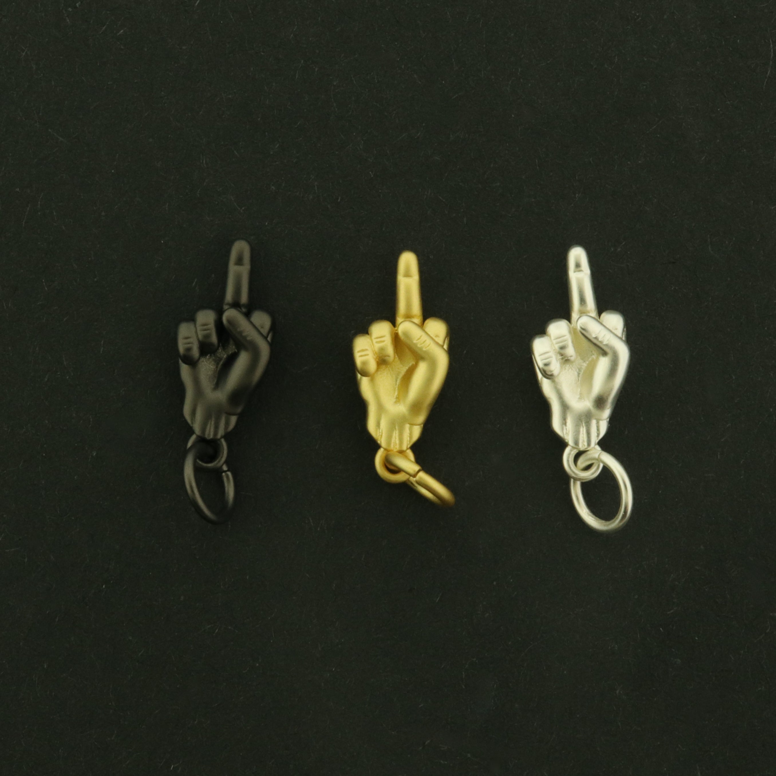18k Gold Middle Finger Charm - Hand Symbol Pendants - 18k Matte Gold Plated - Choose Your Tone