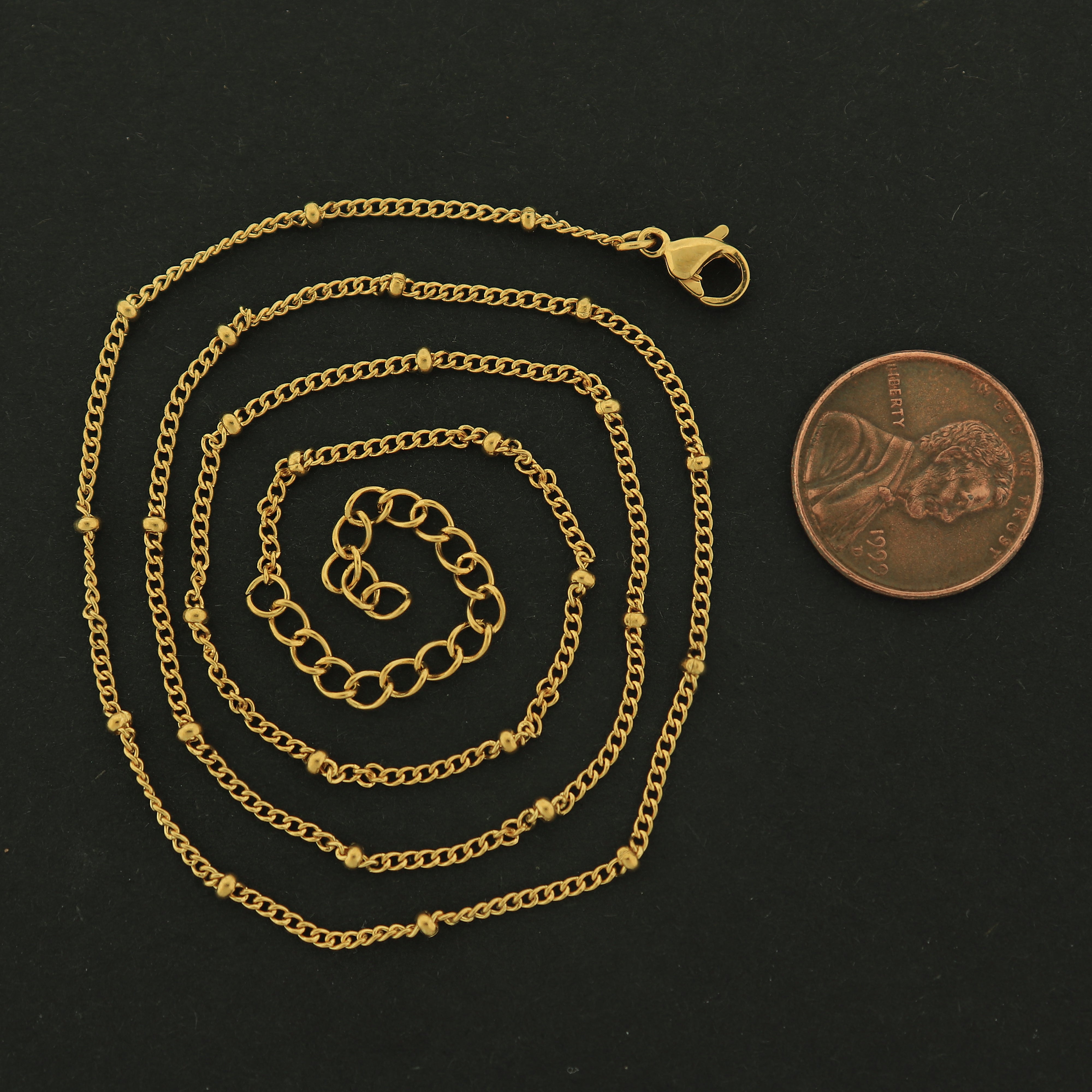 18k Gold Necklace - 18" Curb Ball Chain - 18k Plated Brass - GLD015