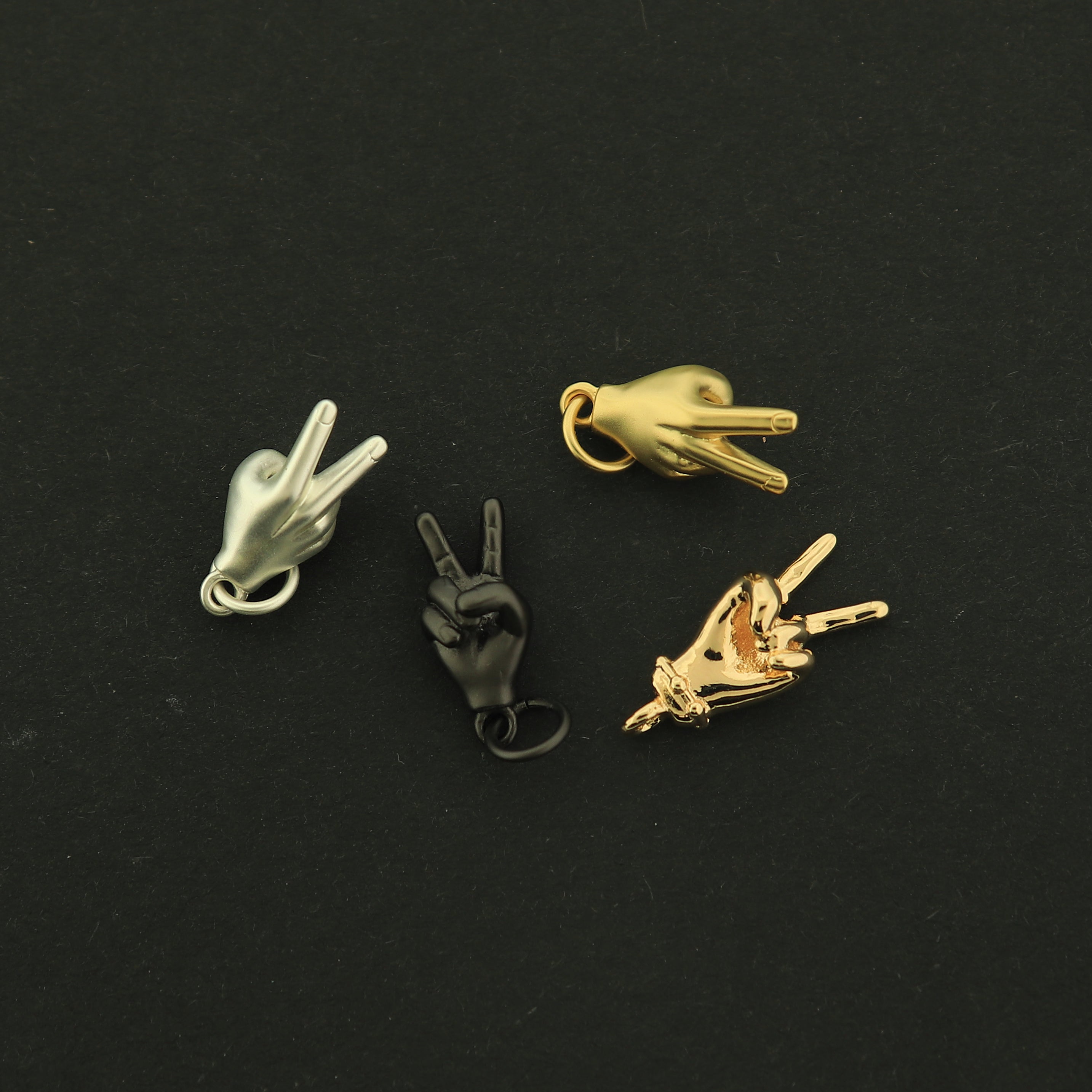 18k Gold Peace Sign Charm - Hand Sign Pendants - 18k Matte Gold Plated - Choose Your Tone