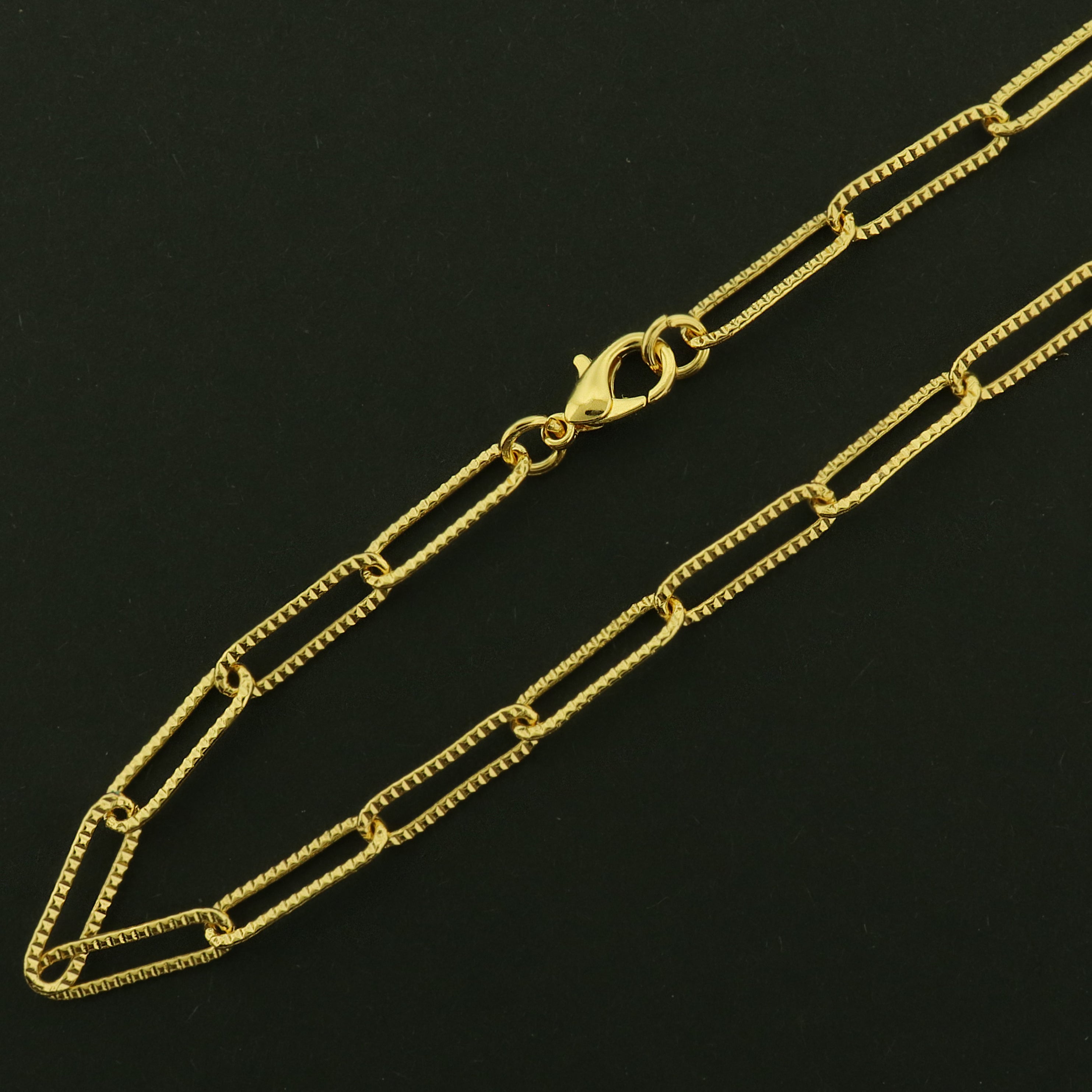 18k Gold Plated Brass Necklace - Paperclip Textured Style - Choose Your Size!