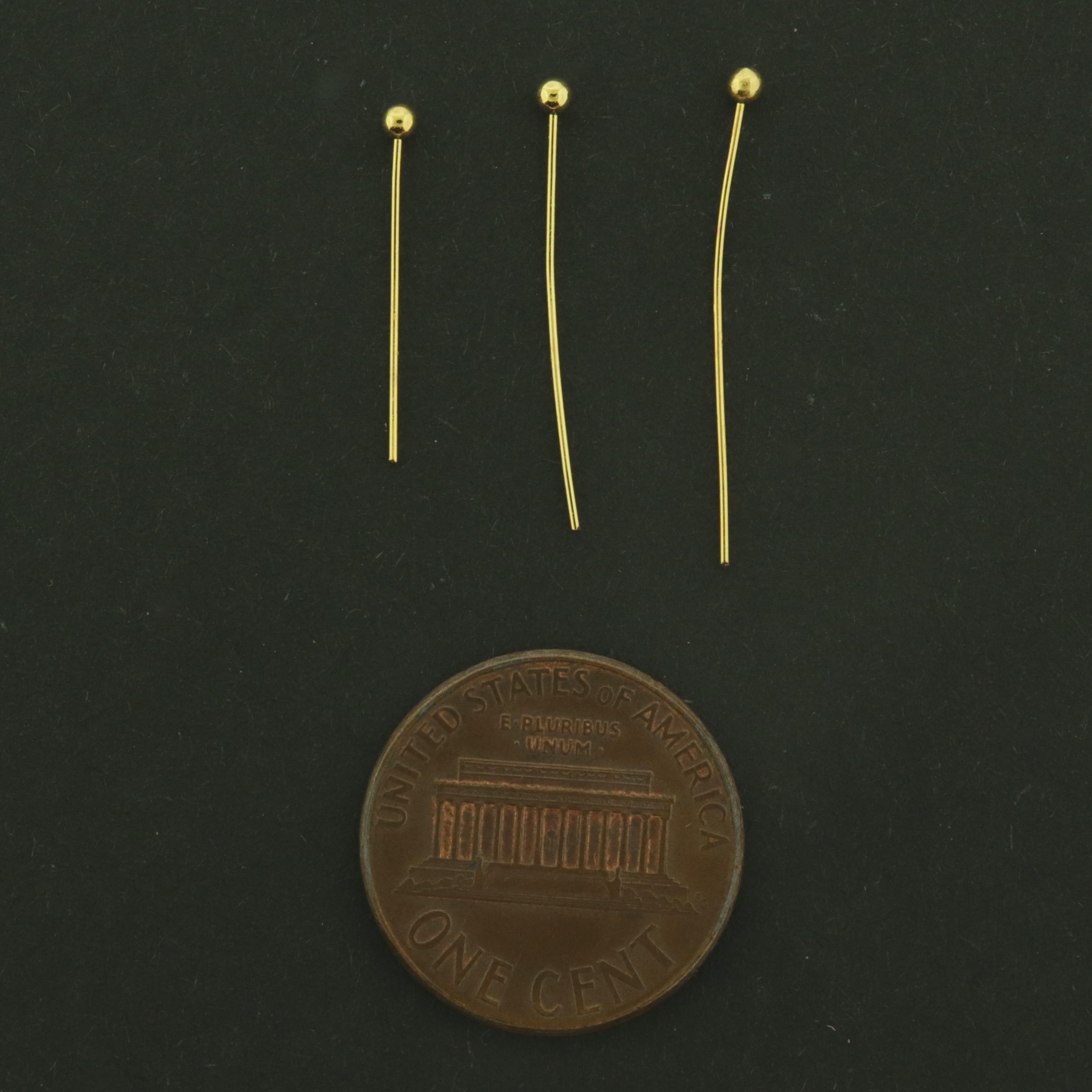 18k Gold Plated Head Pins - 100 Pins - 0.3mm - Ball Tip - Choose Your Length!