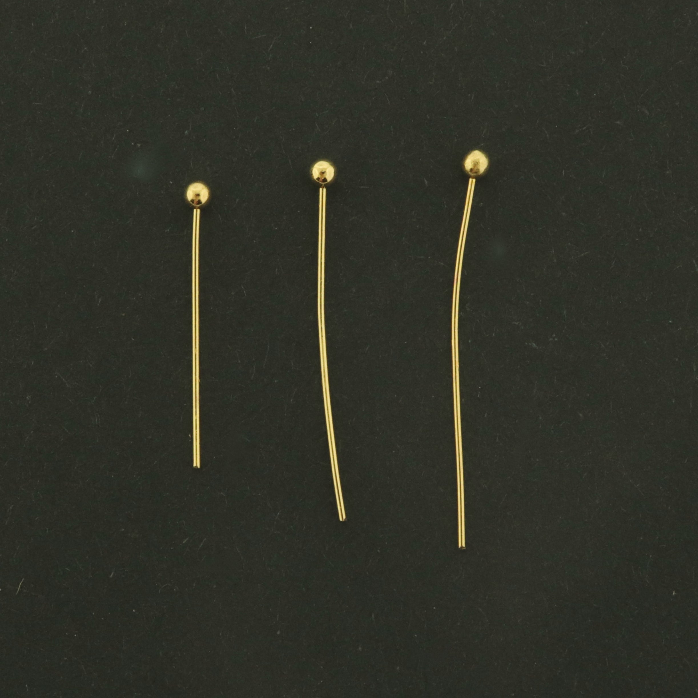 18k Gold Plated Head Pins - 100 Pins - 0.3mm - Ball Tip - Choose Your Length!