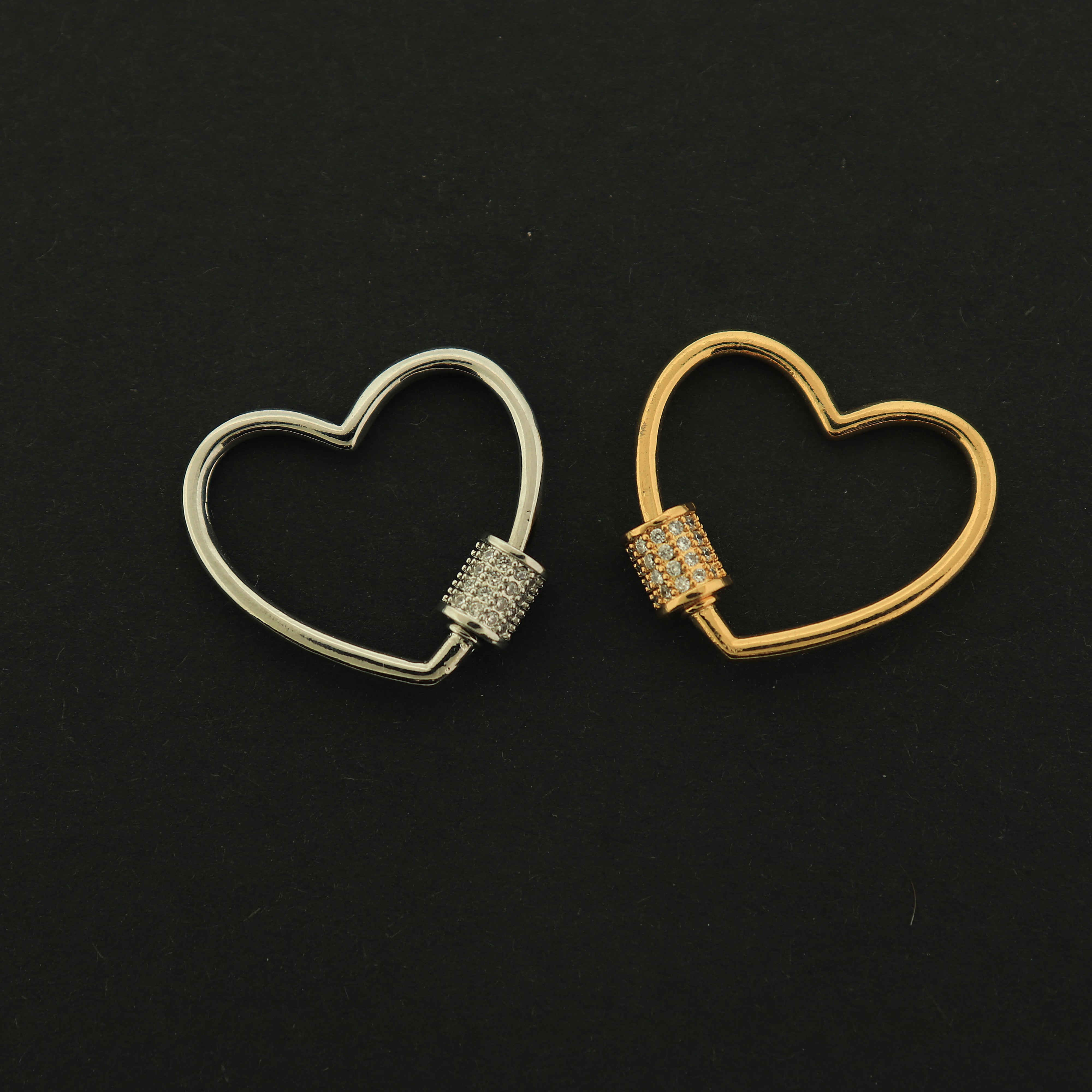 18k Gold Screw Clasp - Heart Carabiner Clasp - 18k Gold Plated - Choose Your Tone