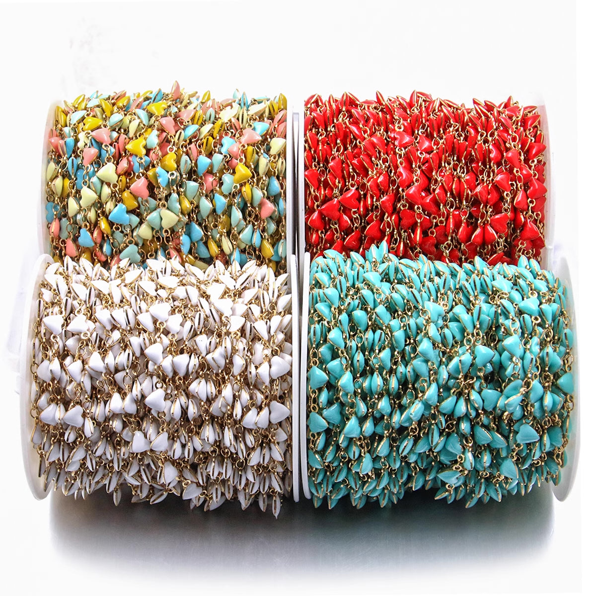 18k Gold Stainless Steel Enamel Heart Chain - 1 Meter - Choose Your Color!