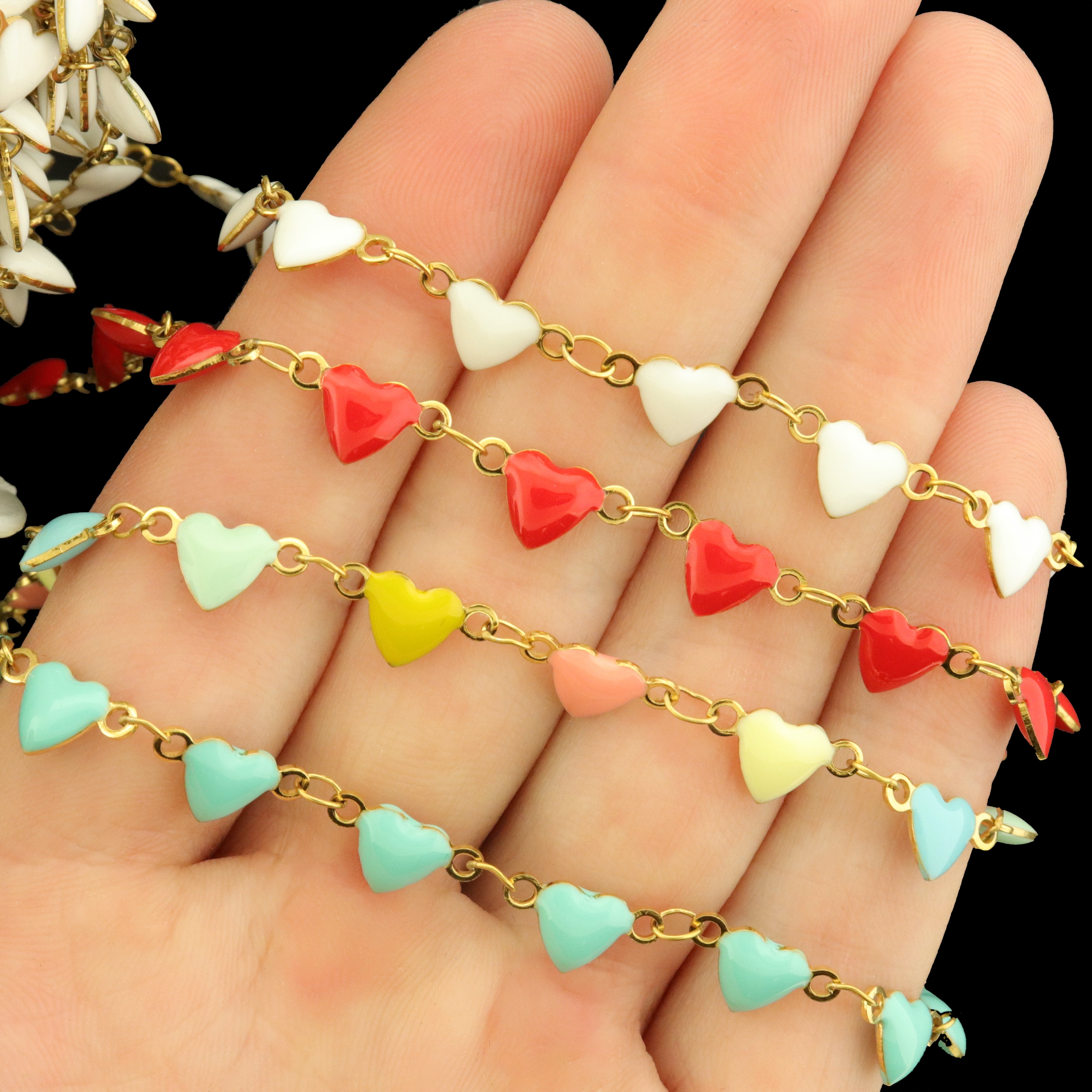 18k Gold Stainless Steel Enamel Heart Chain - 1 Meter - Choose Your Color!