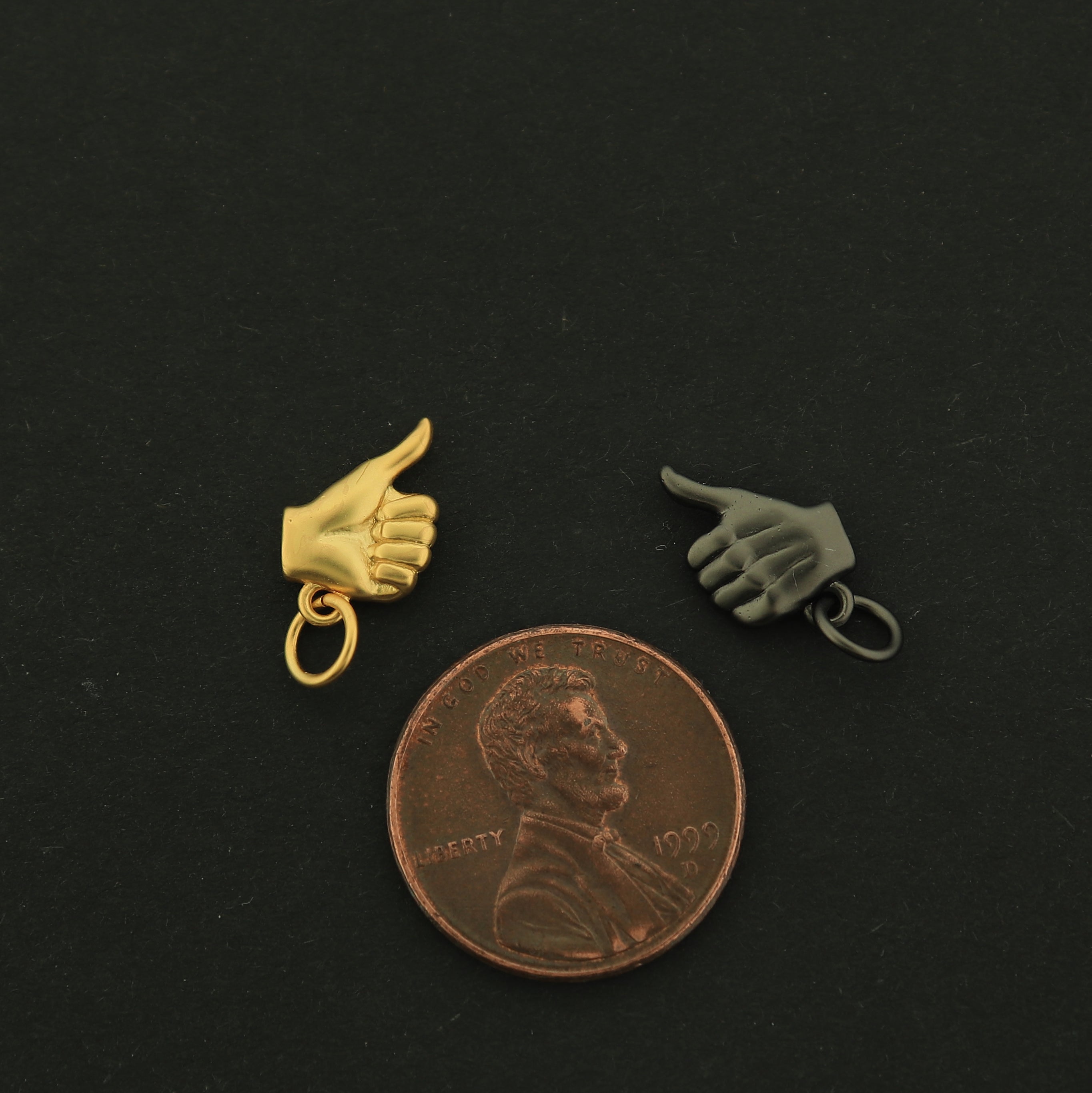18k Gold Thumbs Up Charm - Hand Symbol Pendants - 18k Matte Gold Plated - Choose Your Tone