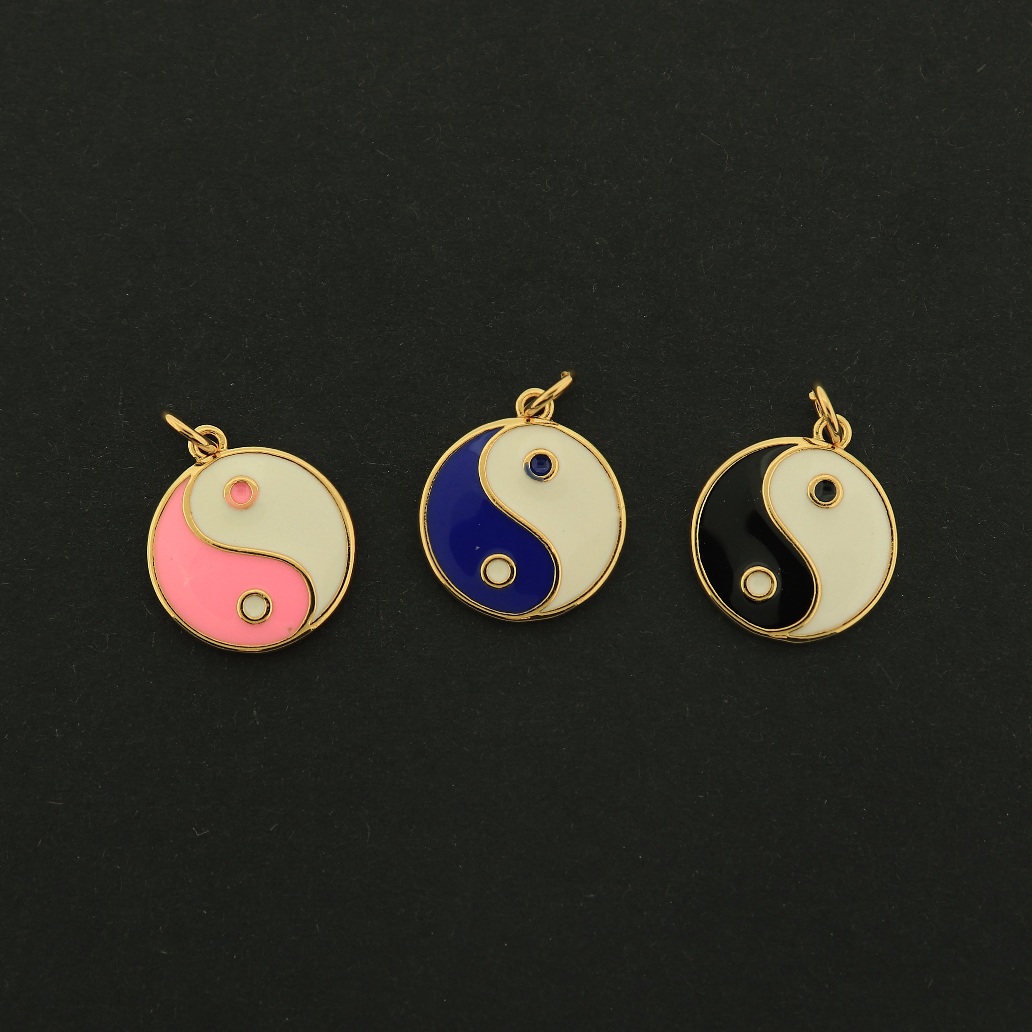 18k Gold Yin Yang Charm - Enamel Pendant - 18k Gold Plated - Choose Your Color