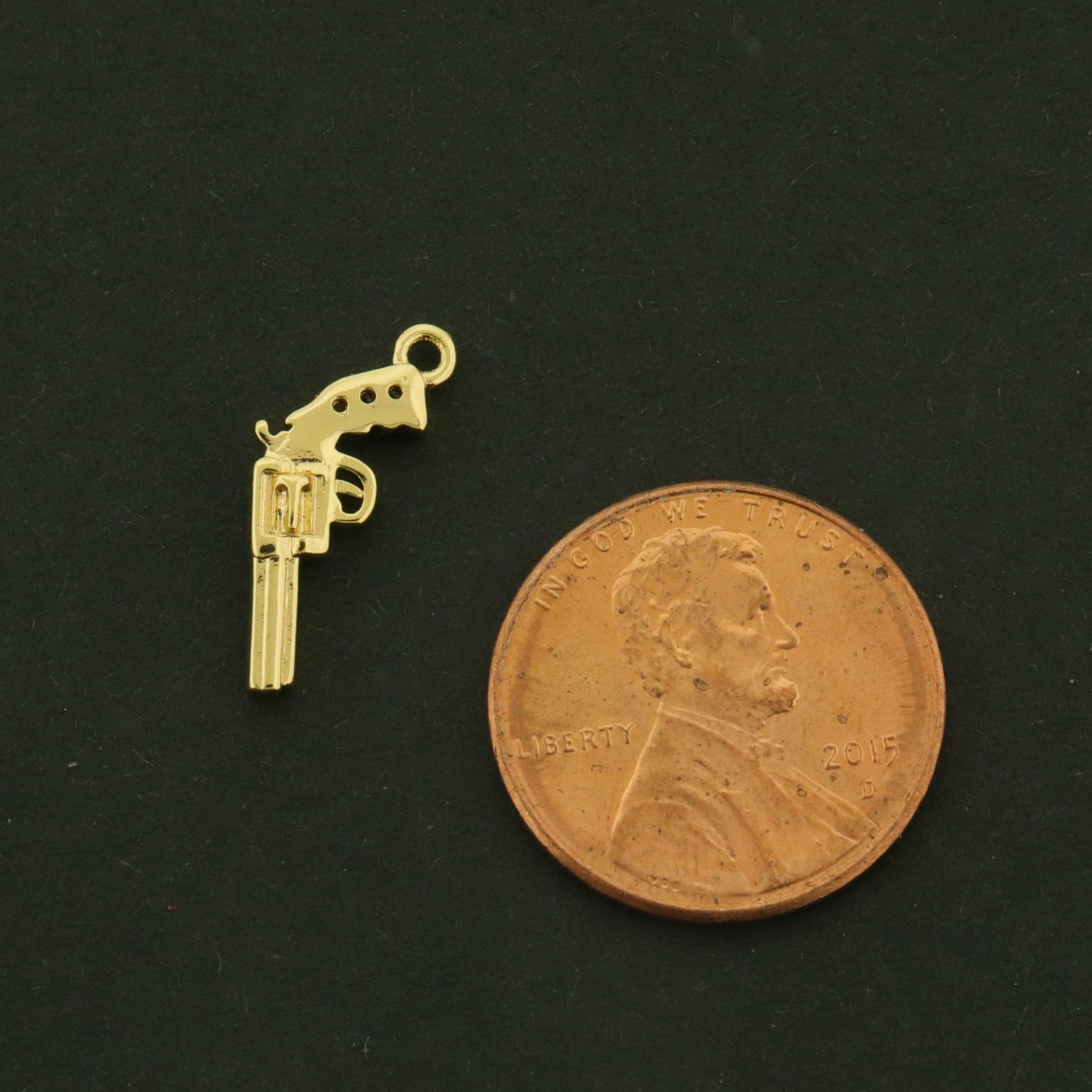 18k Gun Charms - Revolver Pendant - 18k Gold Plated - GLD974