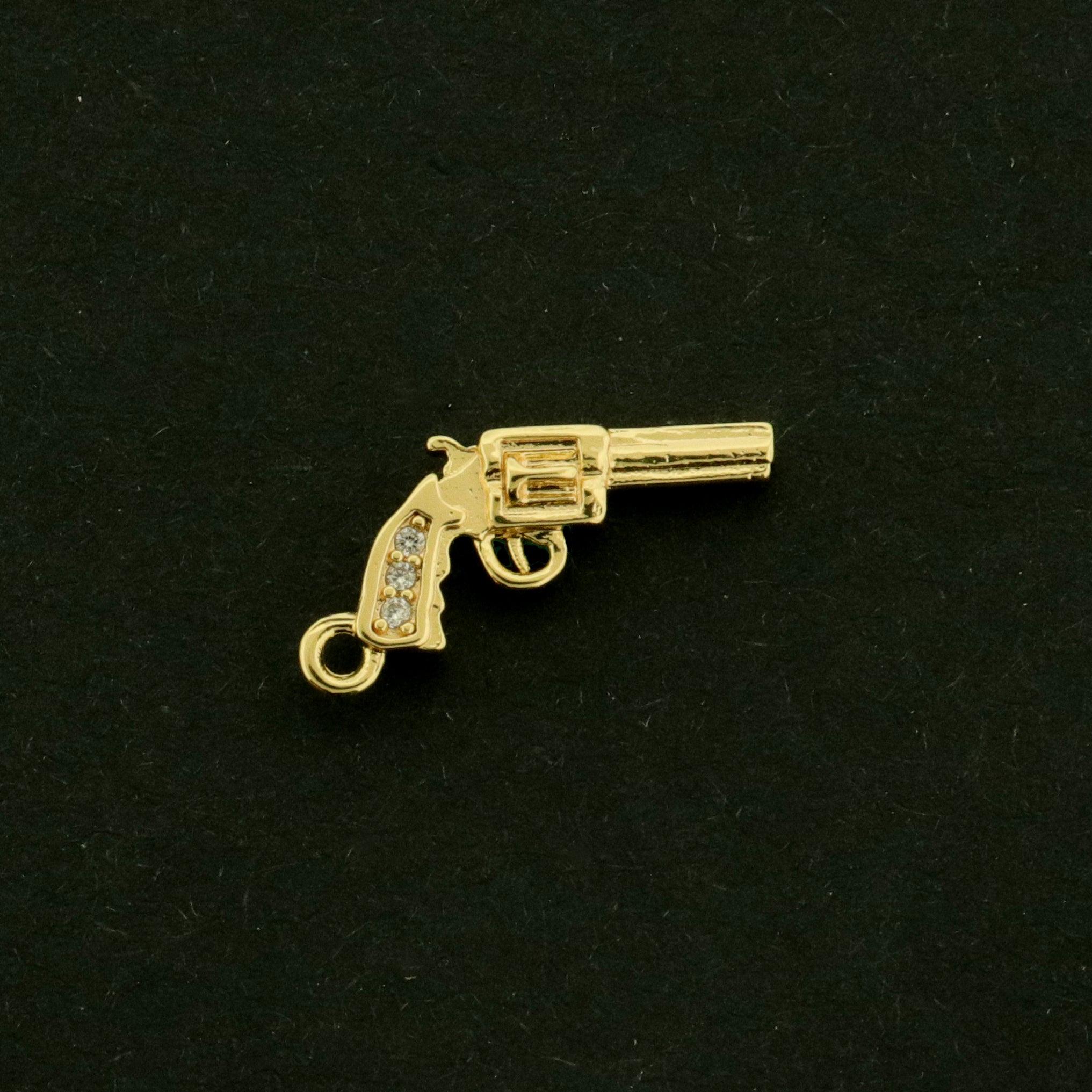 18k Gun Charms - Revolver Pendant - 18k Gold Plated - GLD974