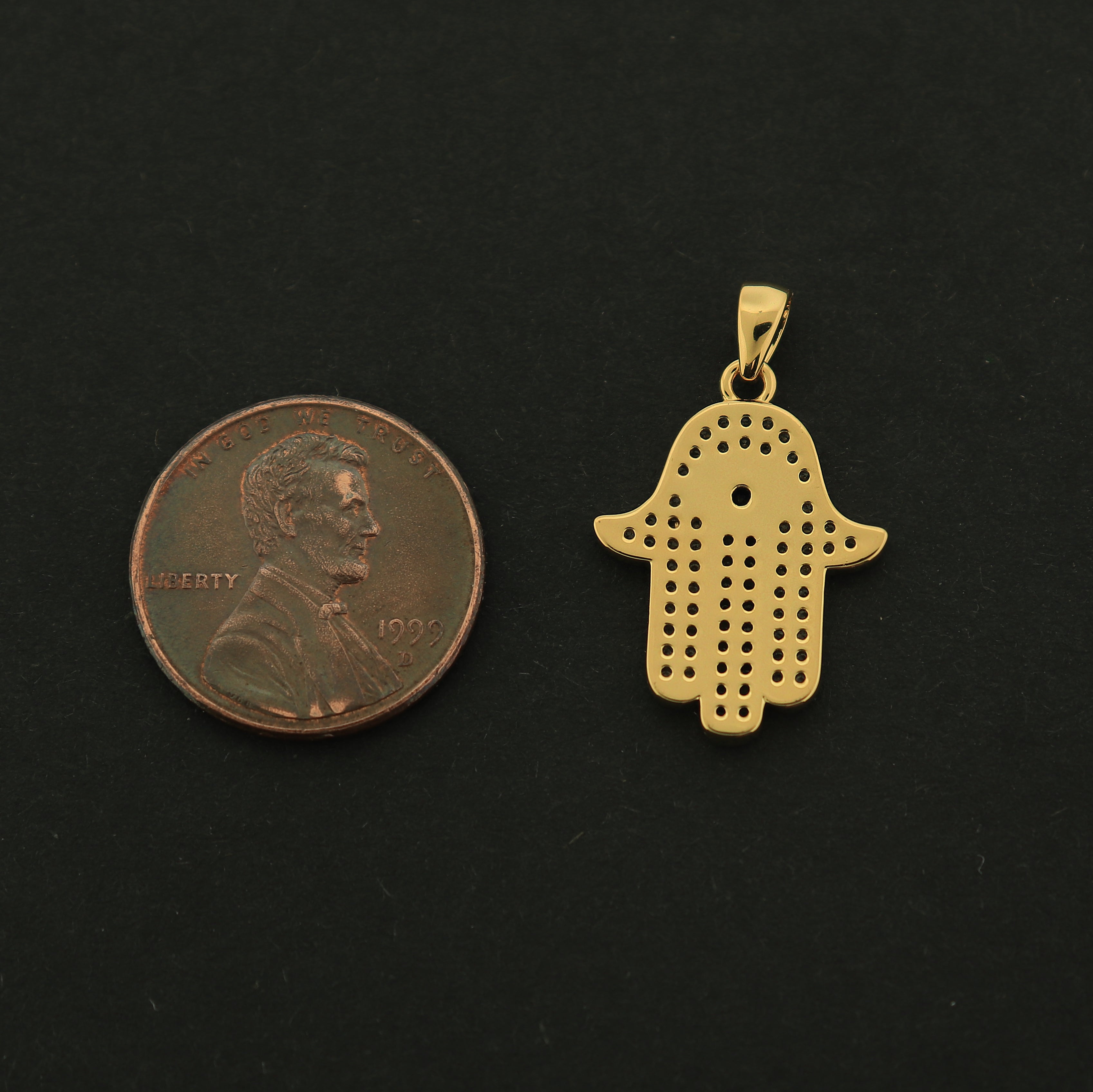 18k Hamsa Hand Charm - Spiritual Pendant - 18k Gold Plated - GLD484