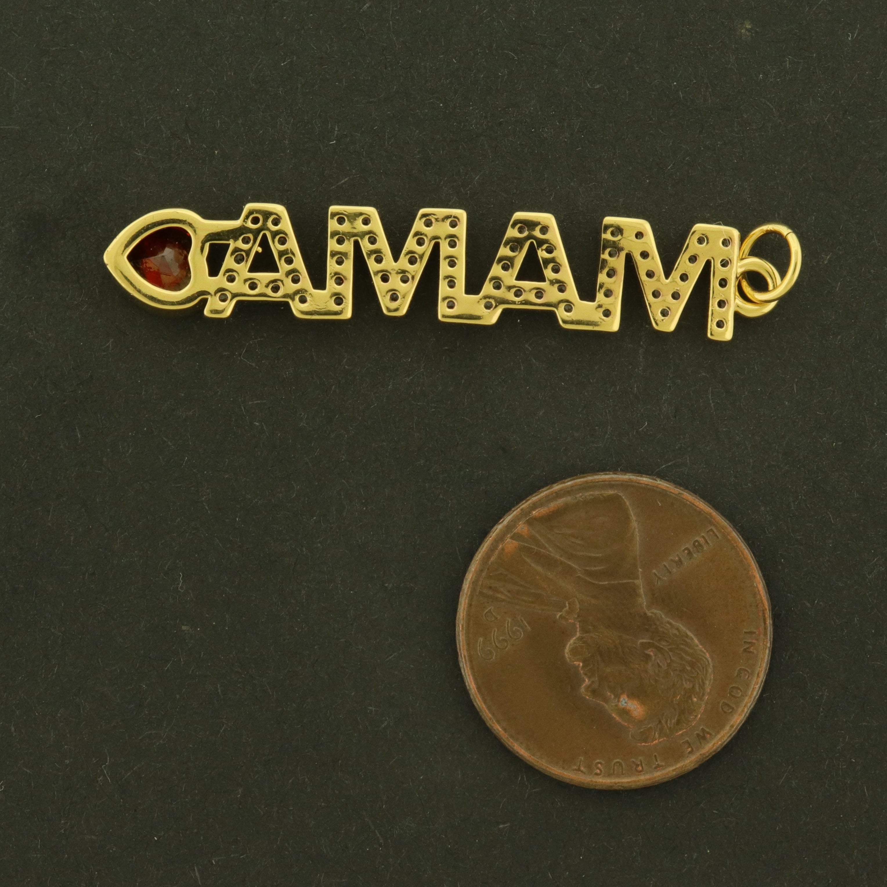 18k Mama Charm - Mom Pendant - 18k Gold Plated with Heart and CZs - GLD993