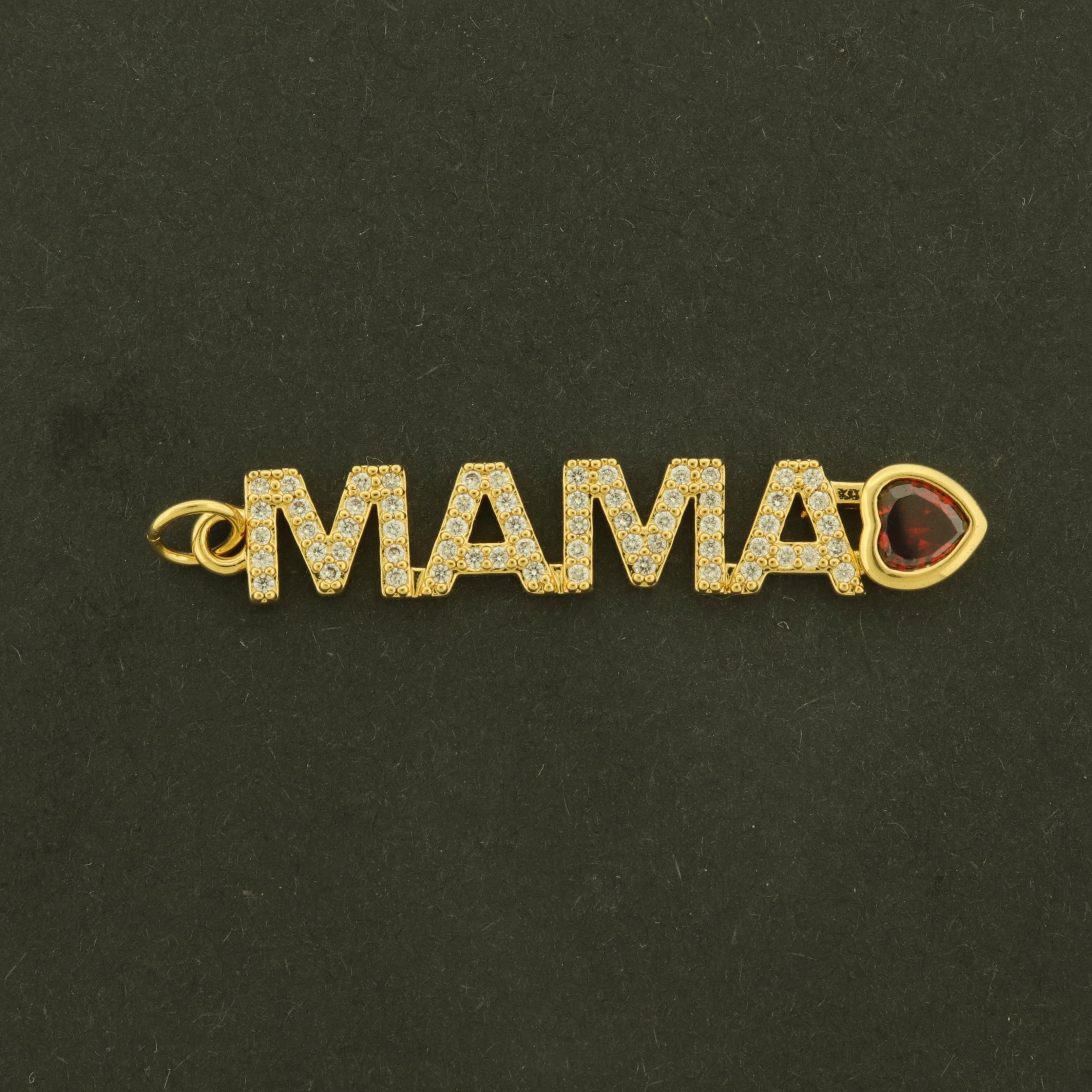 18k Mama Charm - Mom Pendant - 18k Gold Plated with Heart and CZs - GLD993