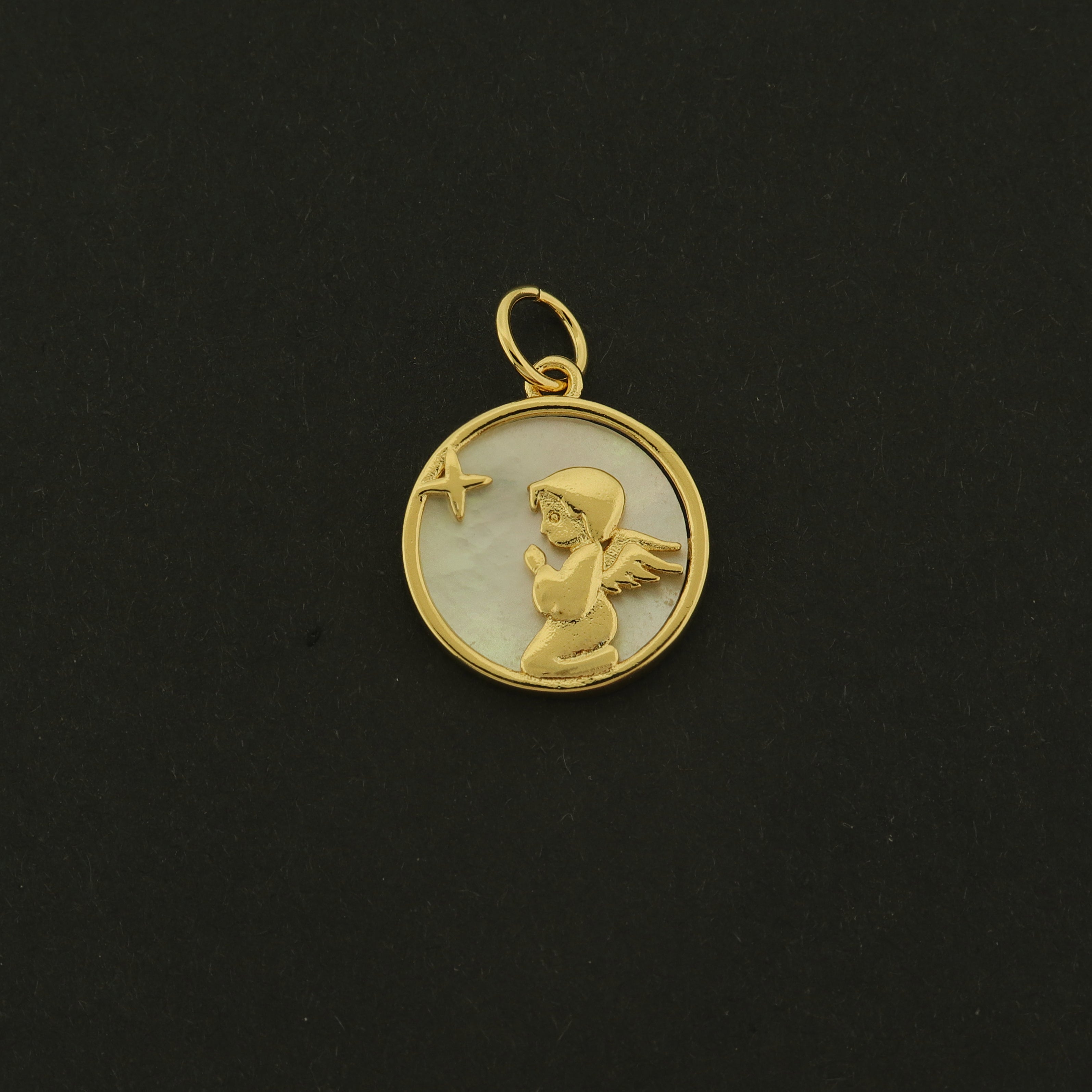 18k Prayer Charm - Religious Pendant - 18k Gold Plating with Shell Inlay - GLD766