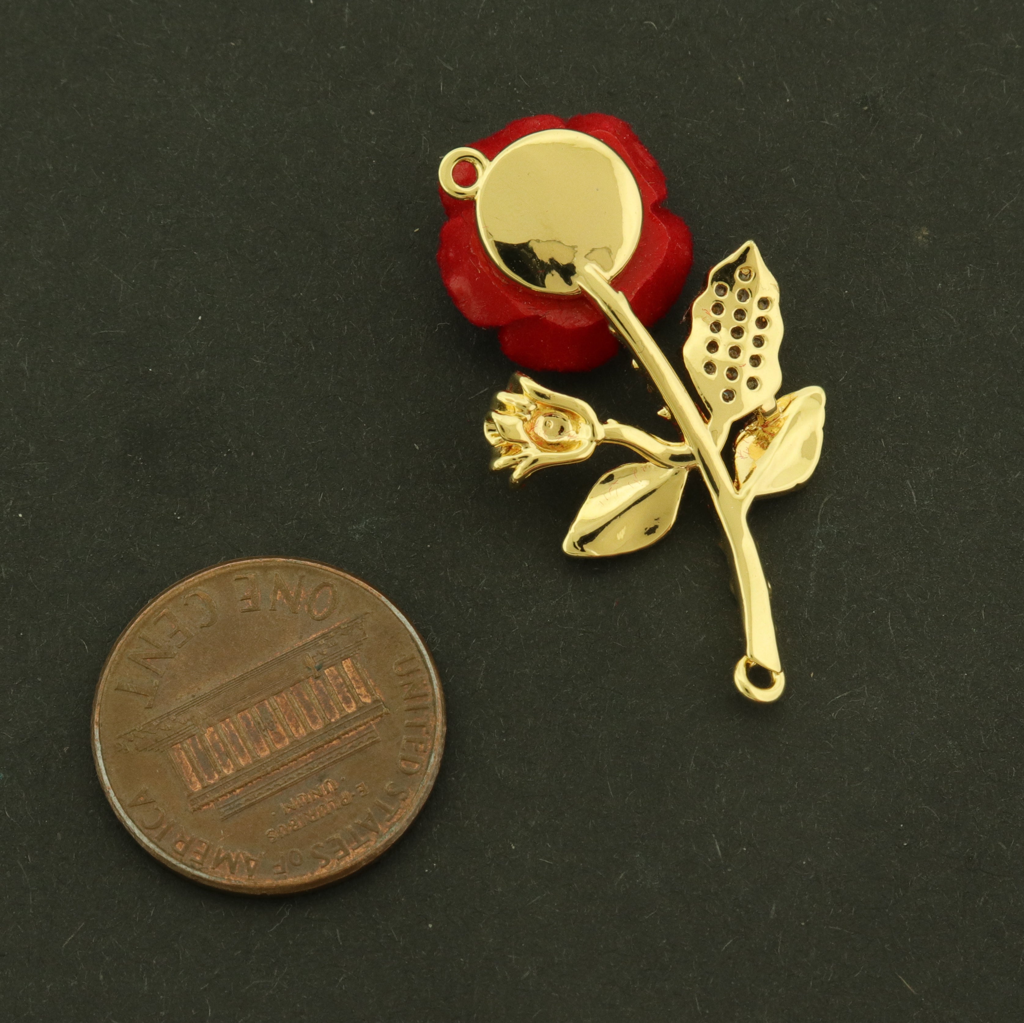 18k Rose Connector Charms - Love Pendant 3D - 18k Gold Plated Brass with CZs - GLD1126