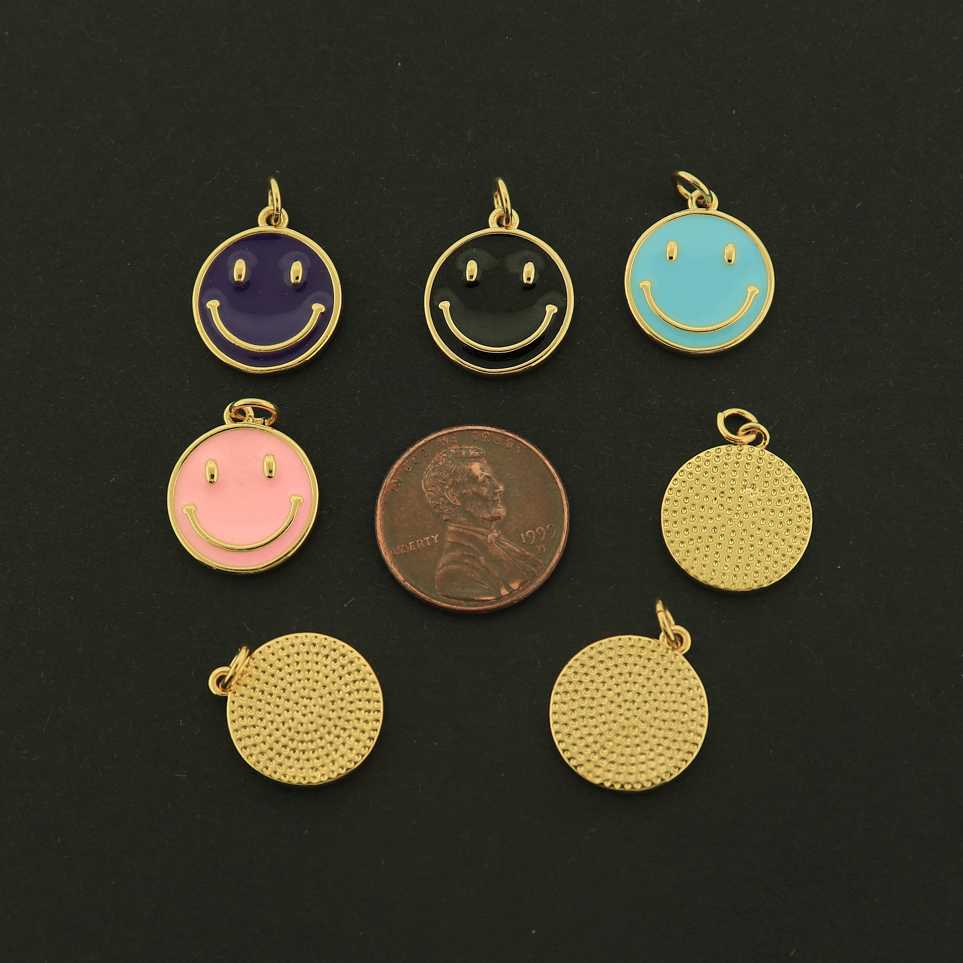 18k Smile Charm - Smiley Face Pendant - Choose Your Color - 18k Gold Plated