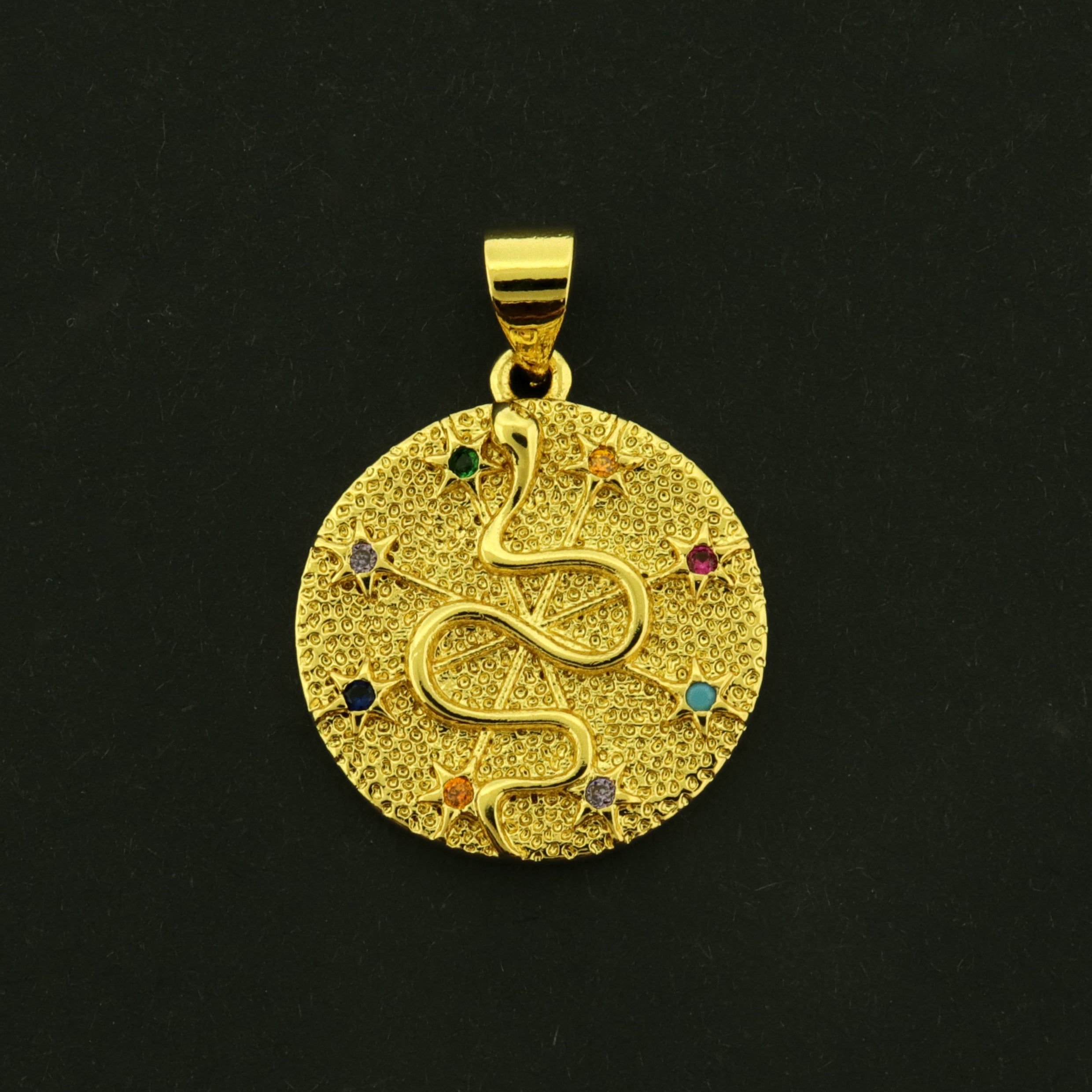 18k Snake Charm - Animal Pendant - 18k Gold Plated with CZs - GLD1069