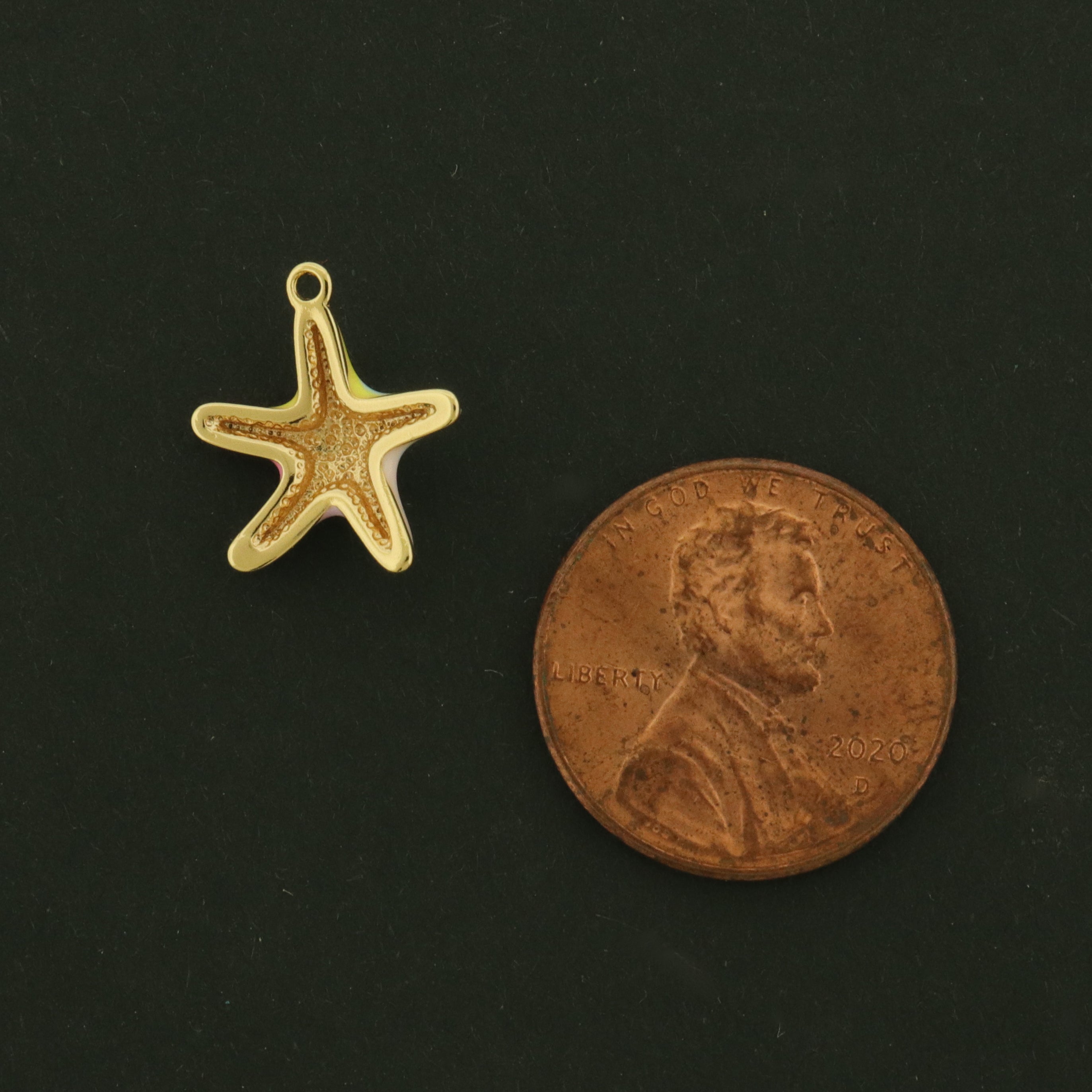 18k Starfish Charms - 18k Plated Brass with Enamel - Beach Pendant - GLD1219