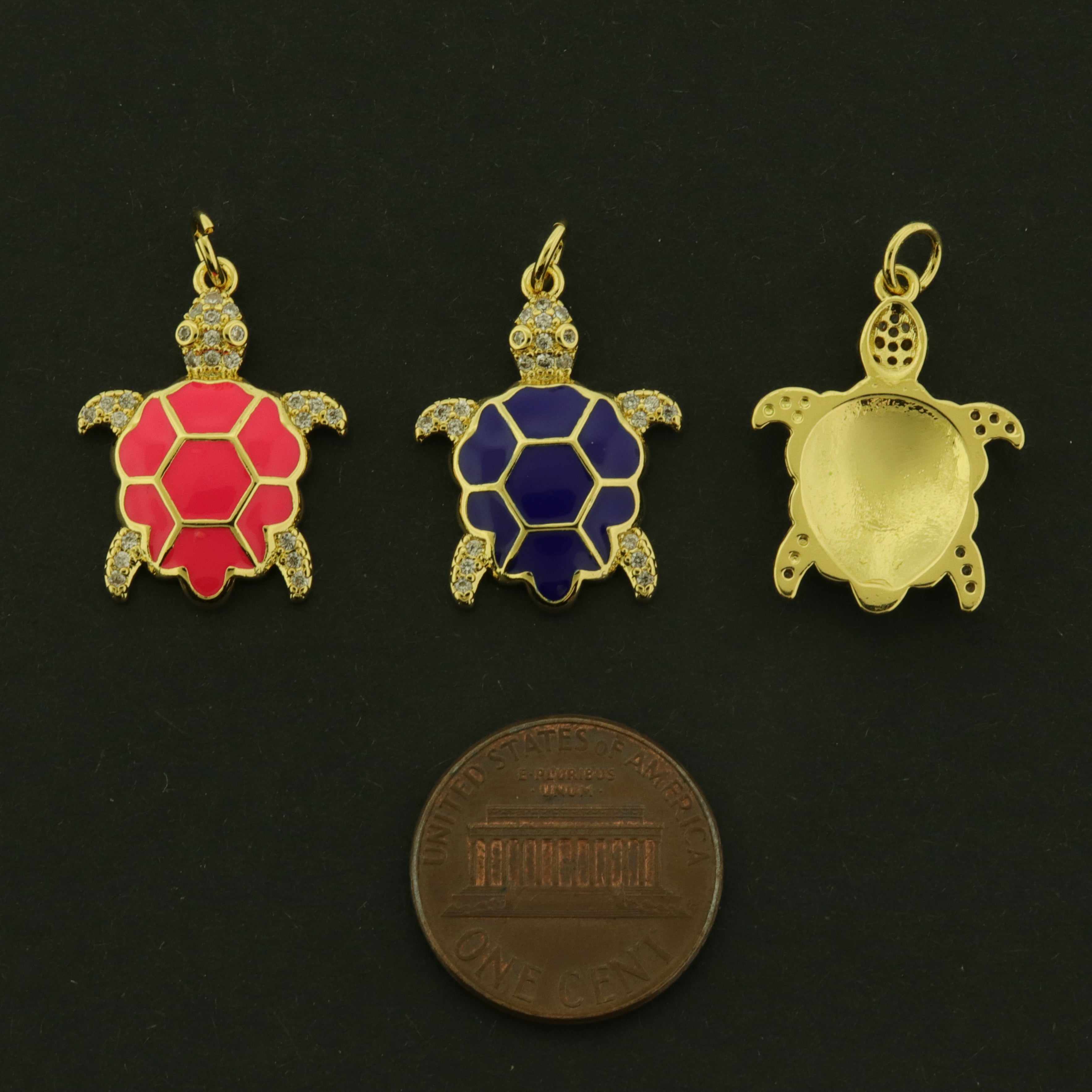 18k Turtle Charms - Ocean Pendant - 18k Plated Brass with CZs & Enamel - Choose Your Color!