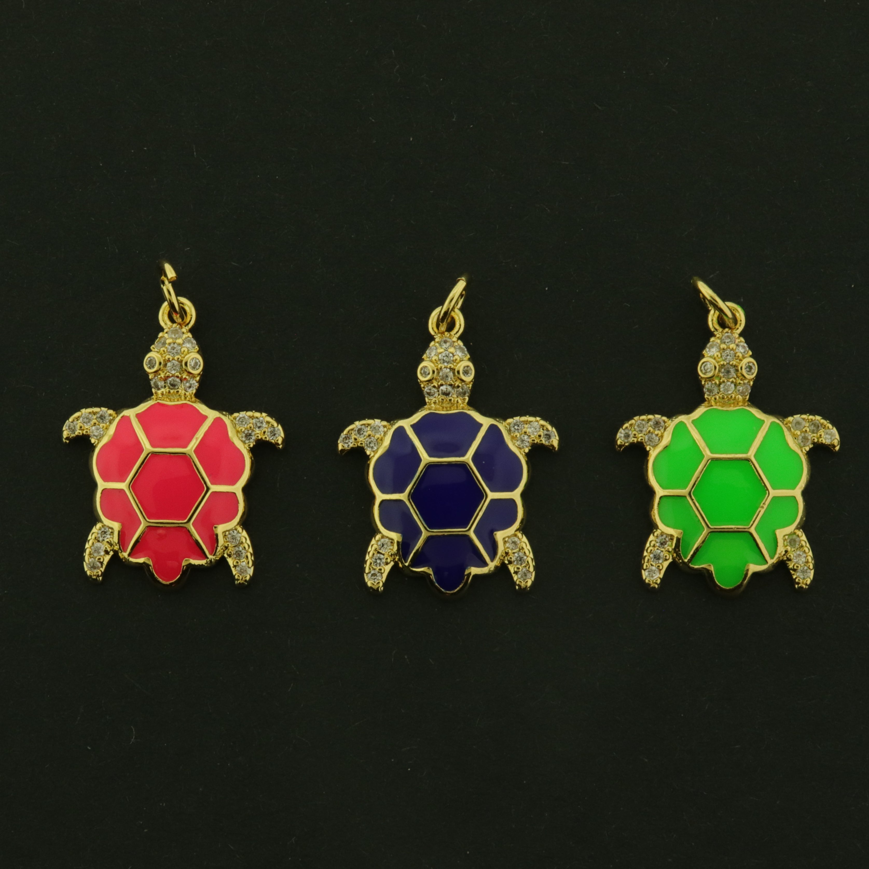 18k Turtle Charms - Ocean Pendant - 18k Plated Brass with CZs & Enamel - Choose Your Color!