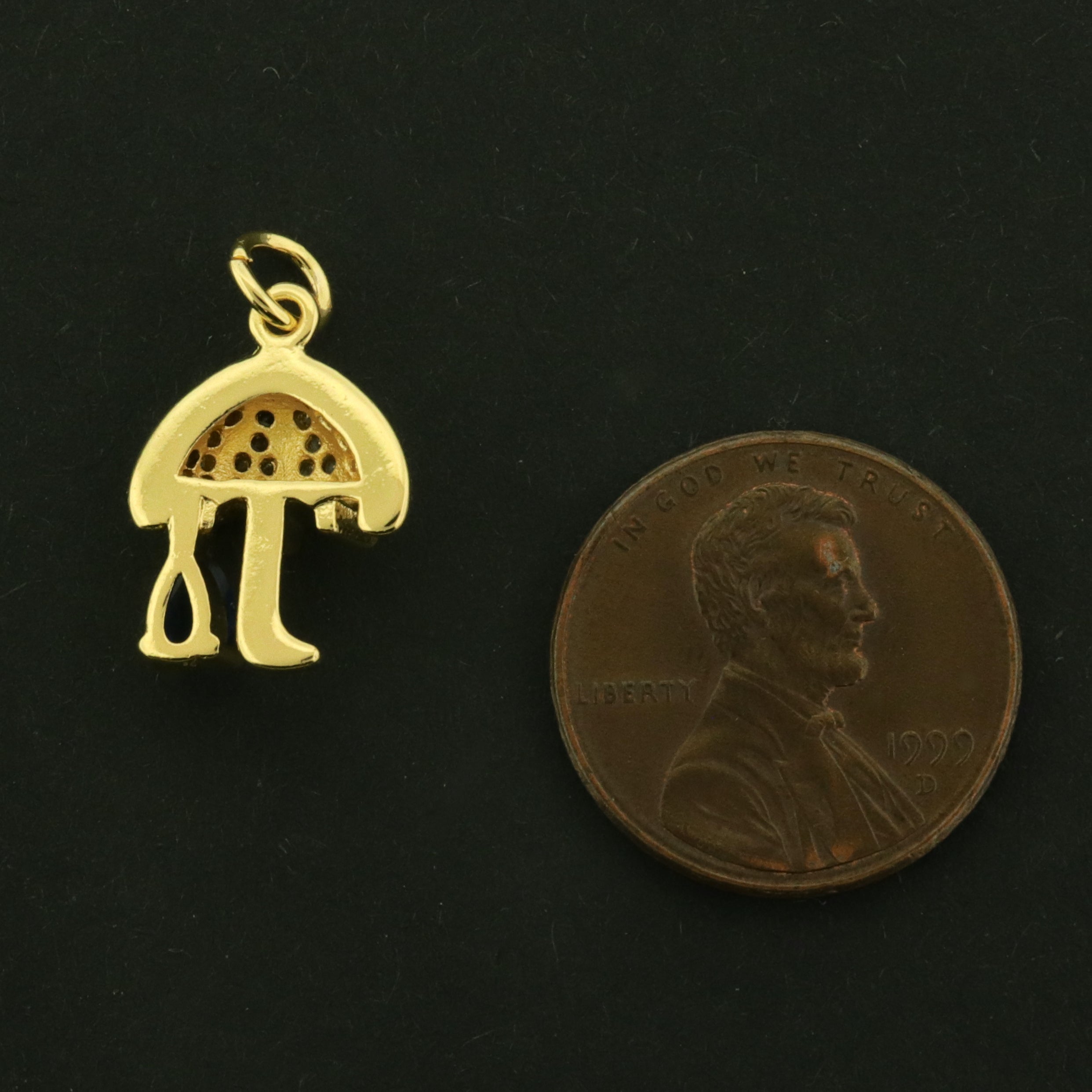 18k Umbrella Charm - Celestial Pendant - 18k Gold Plated Brass with CZs - GLD1134