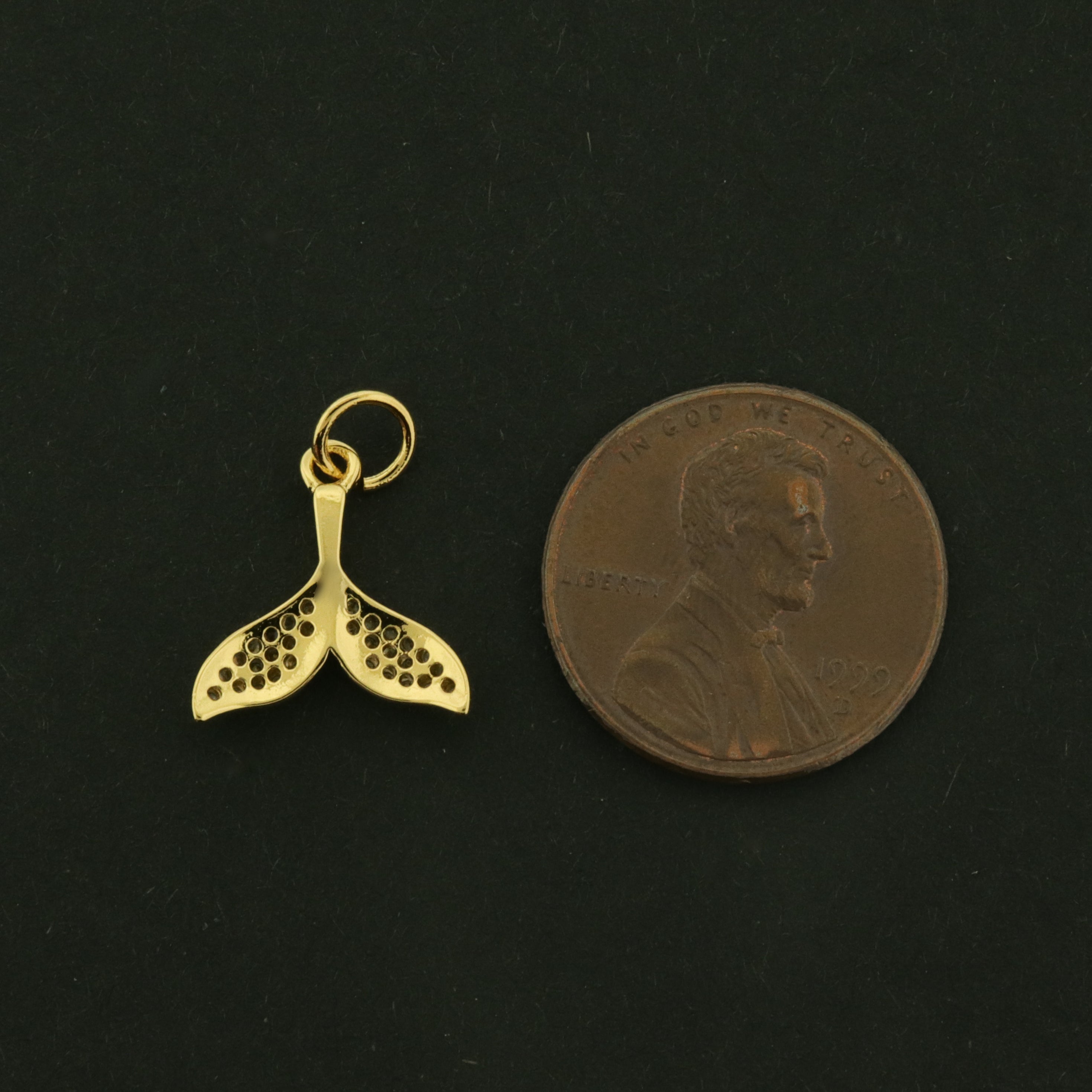 18k Whale Tail Charm - Beach Pendant - 18k Gold Plated Brass with CZs - GLD1110