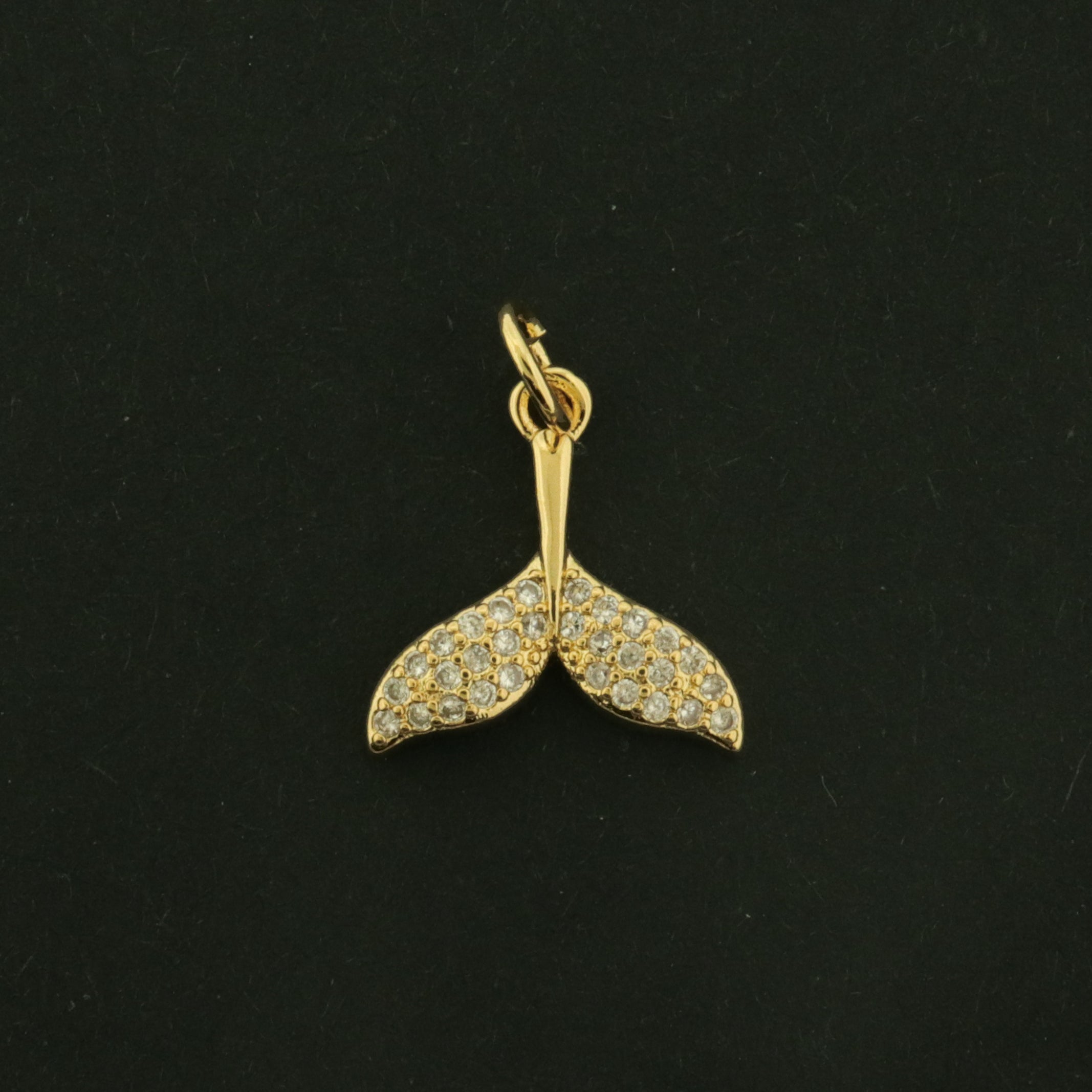 18k Whale Tail Charm - Beach Pendant - 18k Gold Plated Brass with CZs - GLD1110
