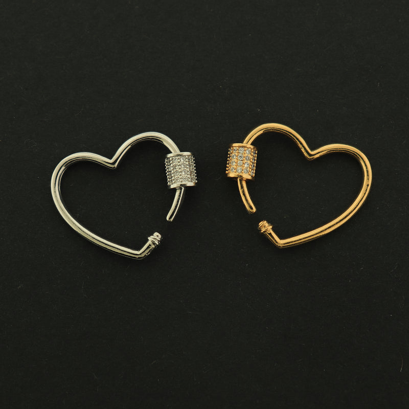 18k Gold Screw Clasp - Heart Carabiner Clasp - 18k Gold Plated - Choose Your Tone