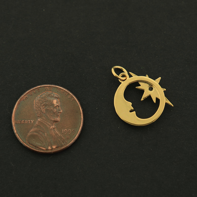 18k Gold Moon Charm - Crescent Moon and North Star - 18k Gold Plated - GLD197