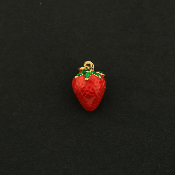 18k Gold Strawberry Charm - Food Pendant - 18k Gold Plated - GLD199