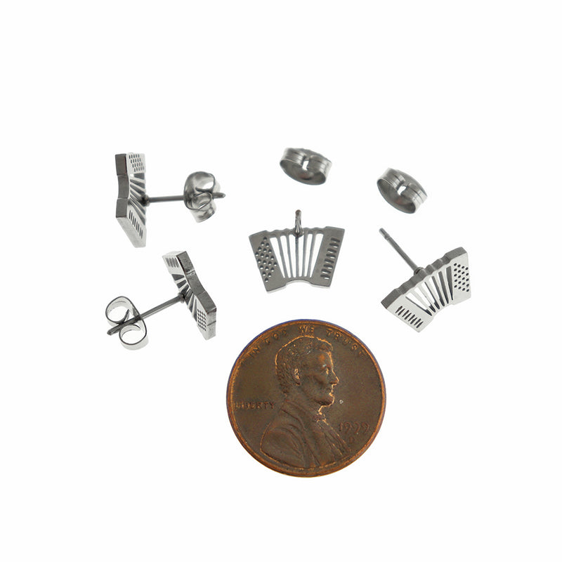 Stainless Steel Earrings - Accordion Studs - 12mm x 7mm - 2 Pieces 1 Pair - ER871