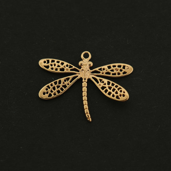 18k Dragonfly Charm - Insect Pendant - 18k Gold Plated - GLD671