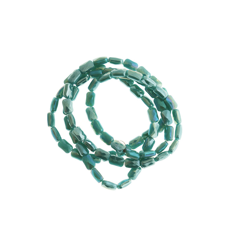 Faceted Rectangle Glass Beads 7mm x 4mm - Electroplated Sea Green - 1 Strand 80 Beads - BD966