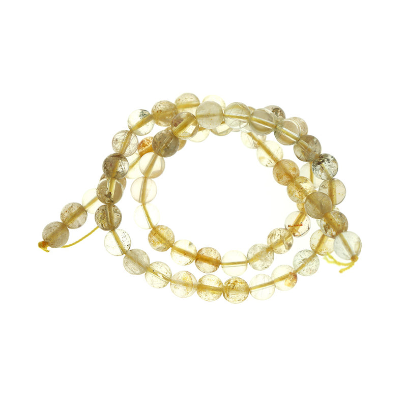 Round Natural Rutilated Quartz Beads 6mm - Yellow with Gold - 1 Full Strand Beads - BD1739